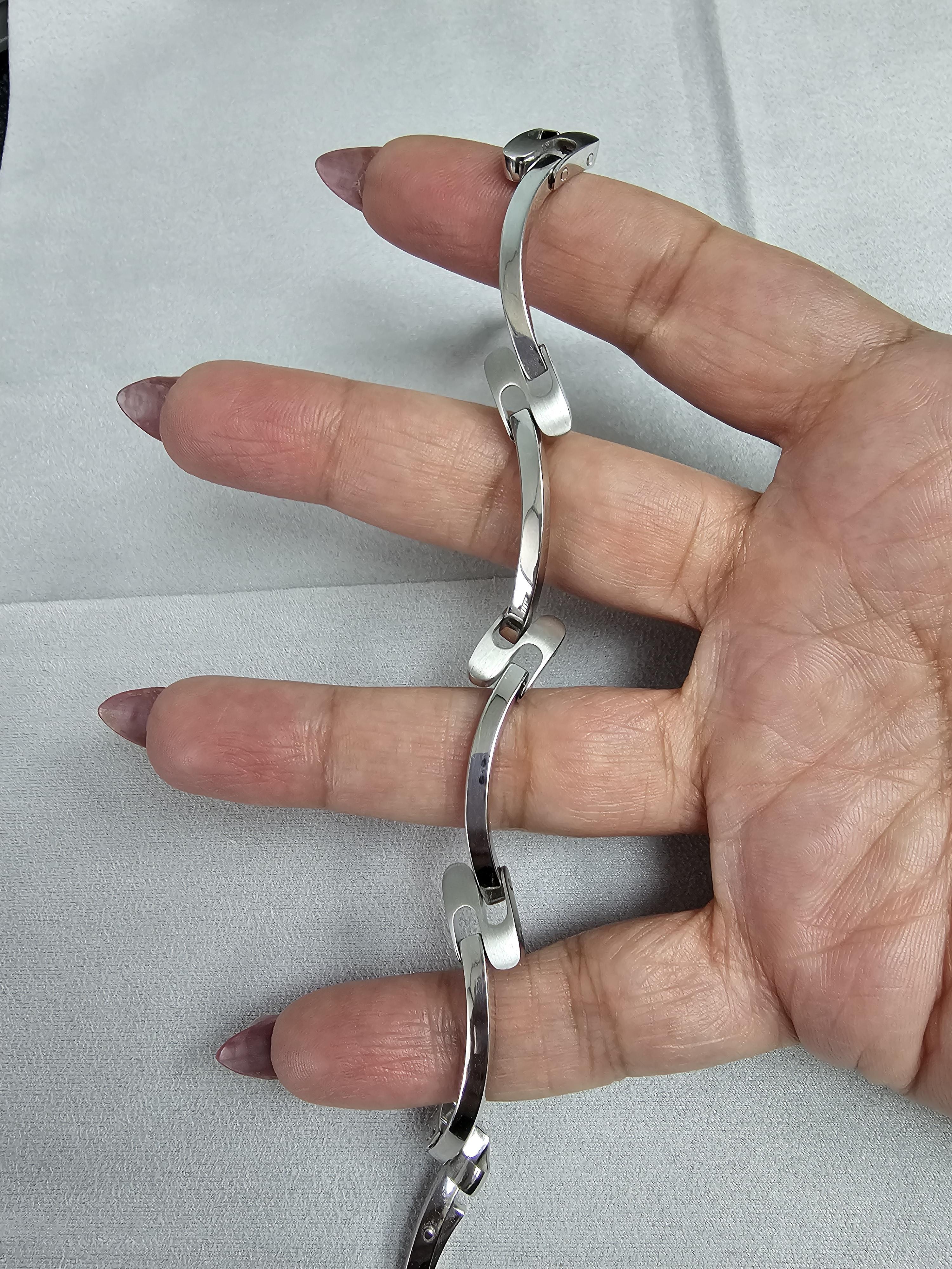 Women's or Men's S Link Wave Link Bracelet 14k White Gold For Sale