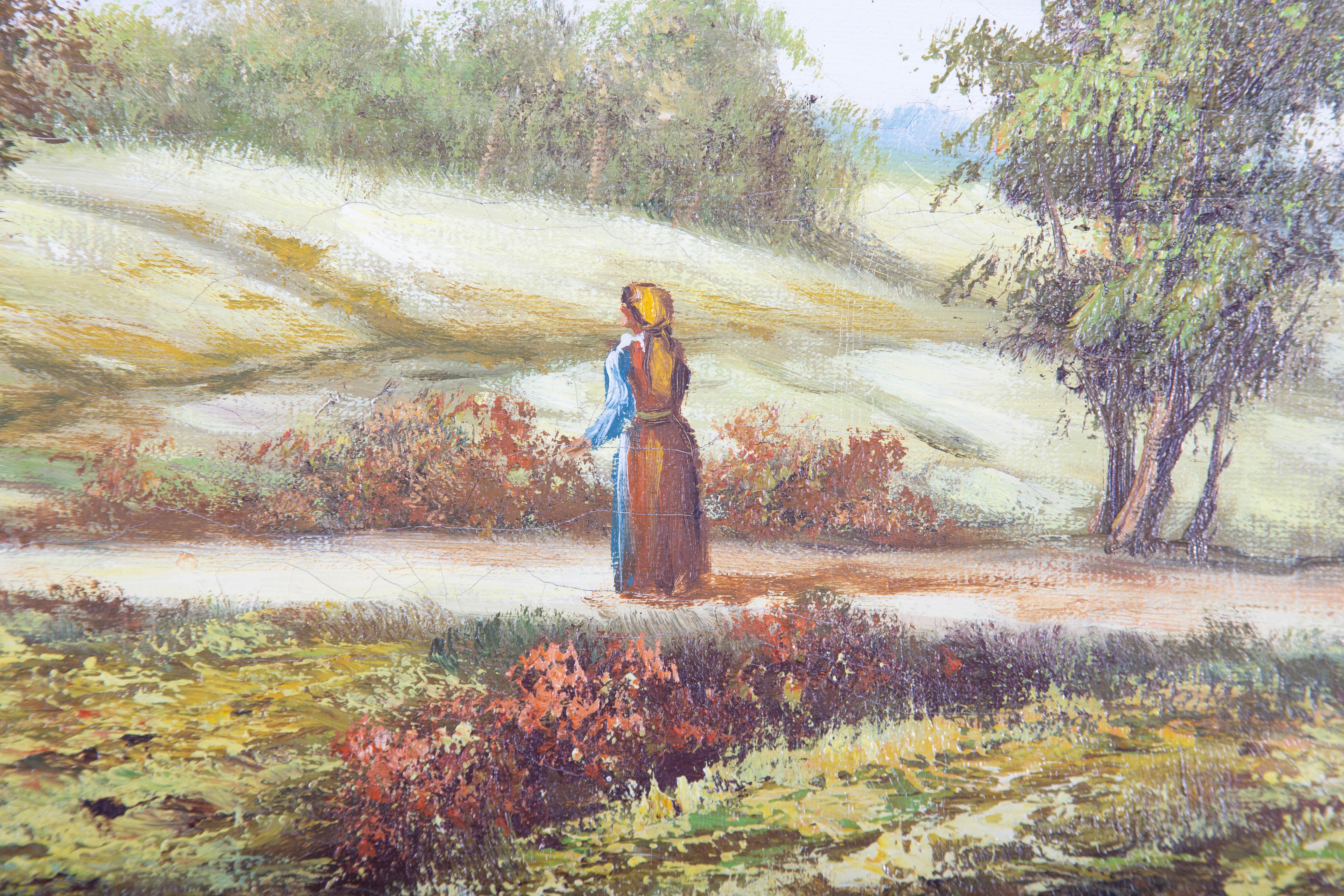 S. Marla - 20th Century Oil, Rural Landscape with Figure For Sale 2