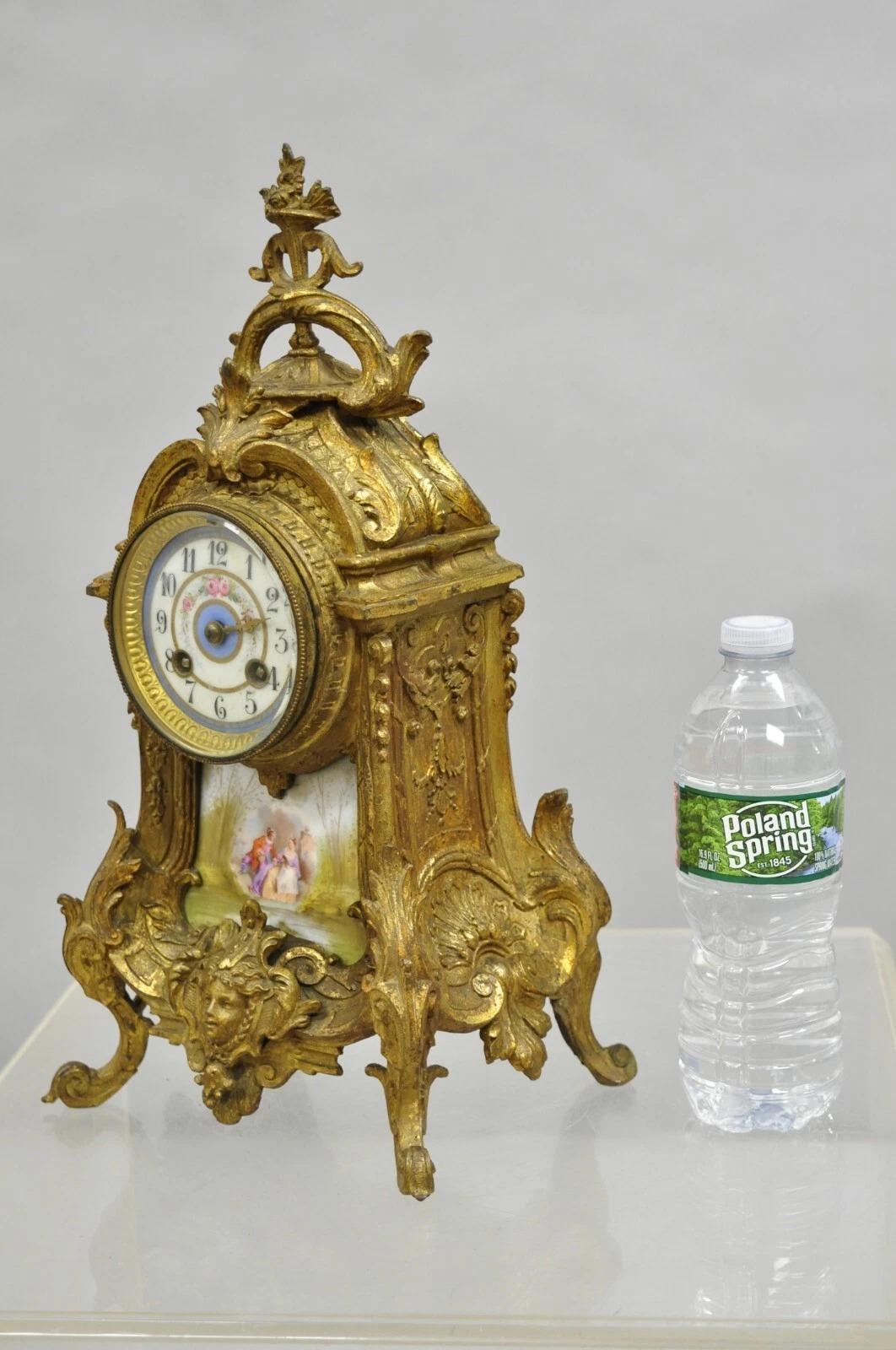 S. Marti Medaille de Bronze Gold French Victorian Porcelain Figural Shelf Clock For Sale 4