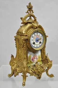 S. Marti Medaille de Bronze Gold French Victorian Porcelain Figural Shelf Clock