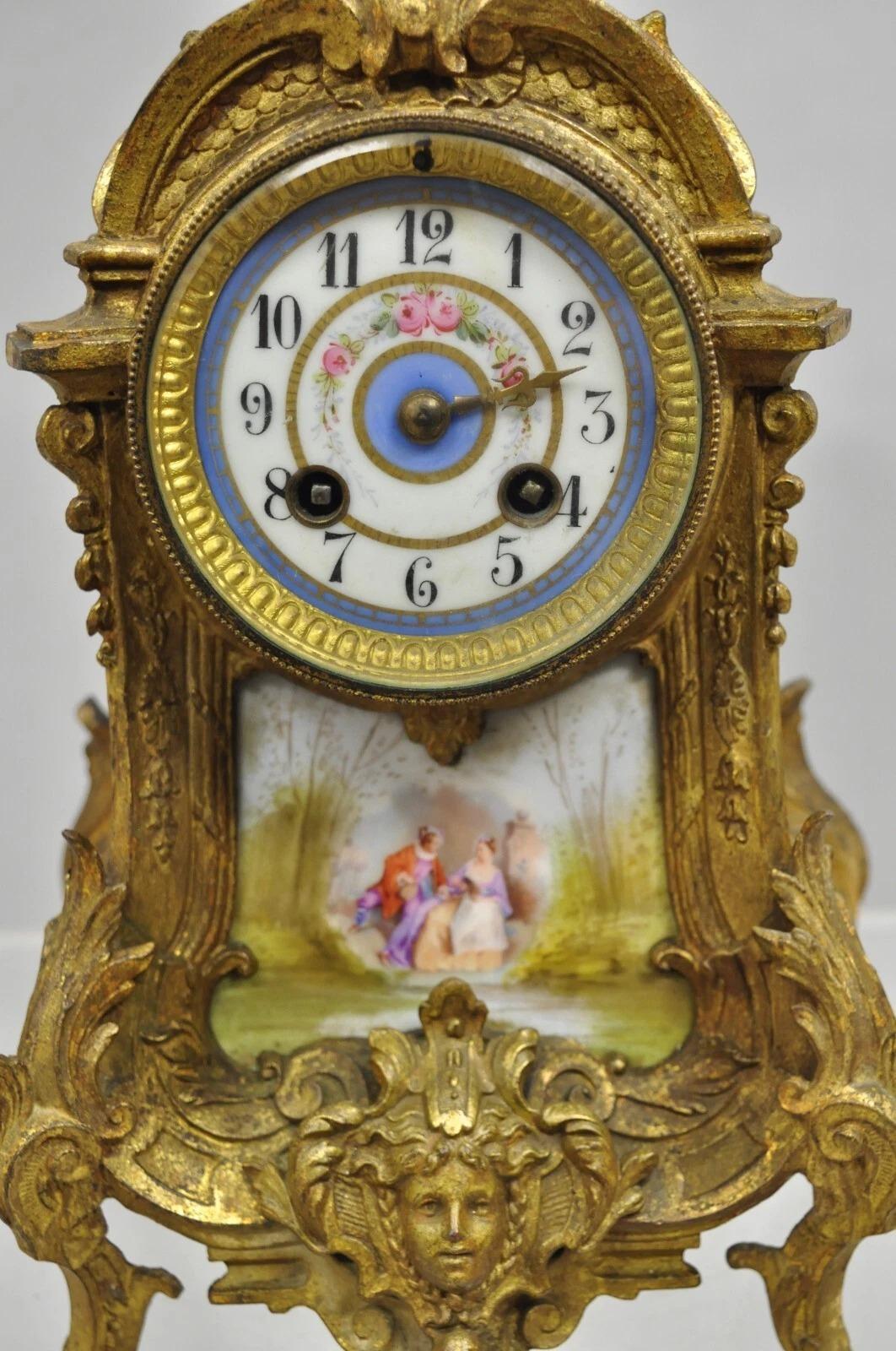 Unknown S. Marti Medaille de Bronze Gold French Victorian Porcelain Figural Shelf Clock For Sale