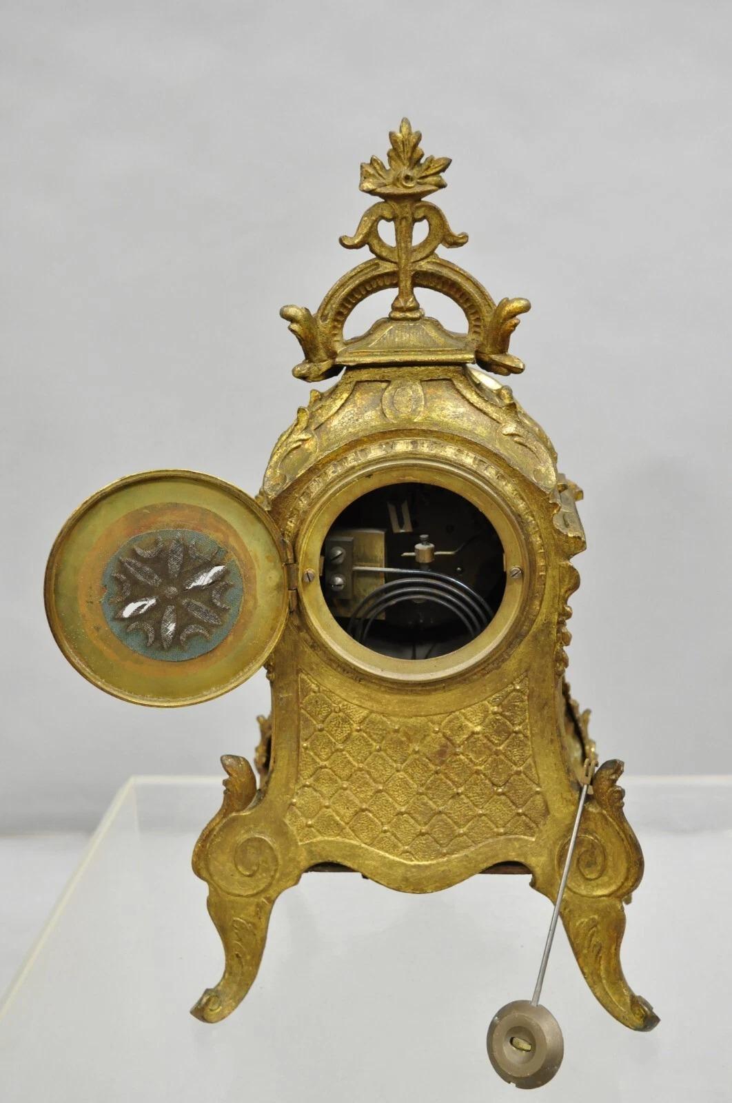 S. Marti Medaille de Bronze Gold French Victorian Porcelain Figural Shelf Clock For Sale 2