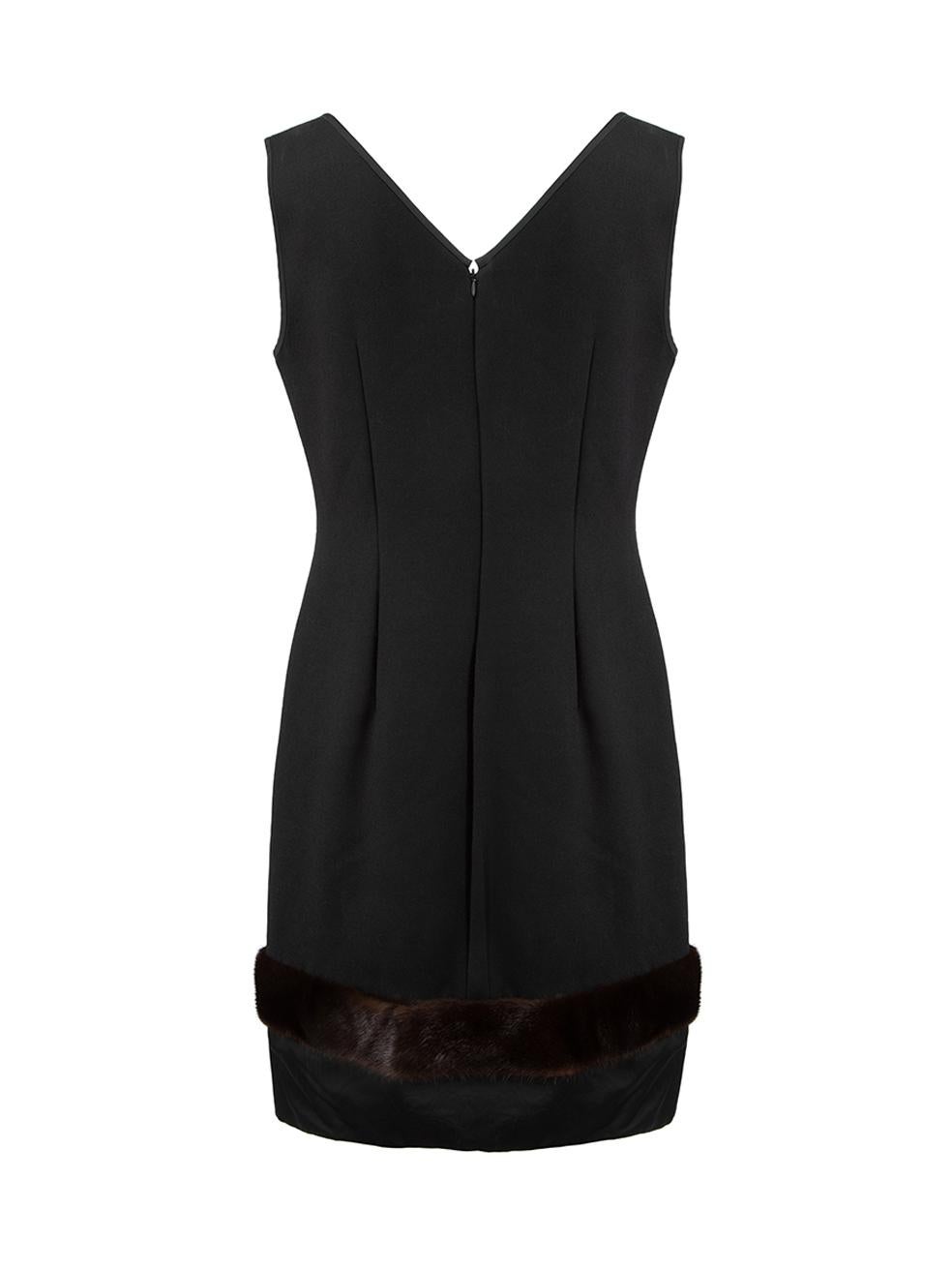 Max Mara 'S Max Mara Black Fur Trim Detail Mini Dress Size L In Good Condition In London, GB