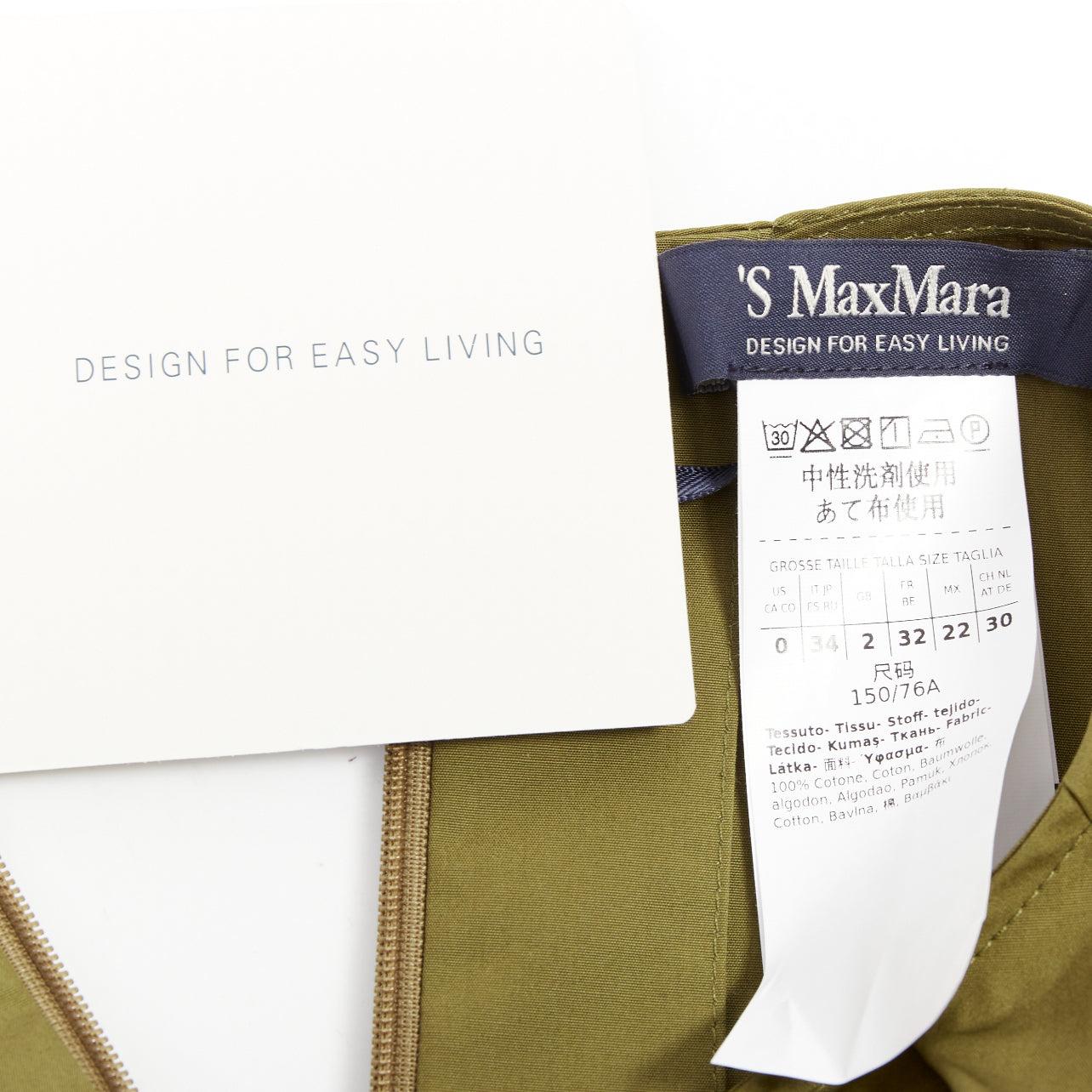 S' MAX MARA Maya verde caqui algodón puños con cinturón túnica IT34 XXS en venta 3