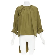 S' MAX MARA Maya khaki green cotton belted cuffs hi low tunic shirt top IT34 XXS