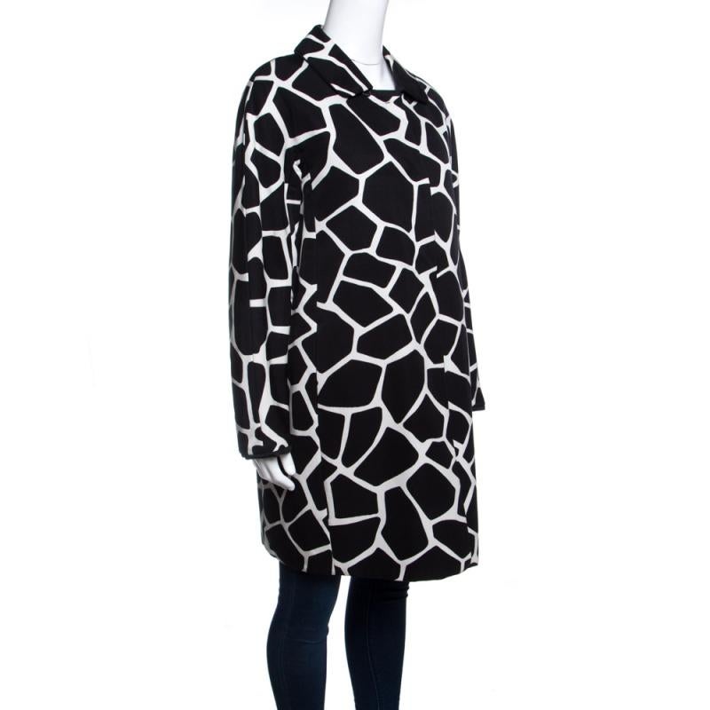 Black 'S Max Mara Monochrome Cotton Twill Printed Coat M