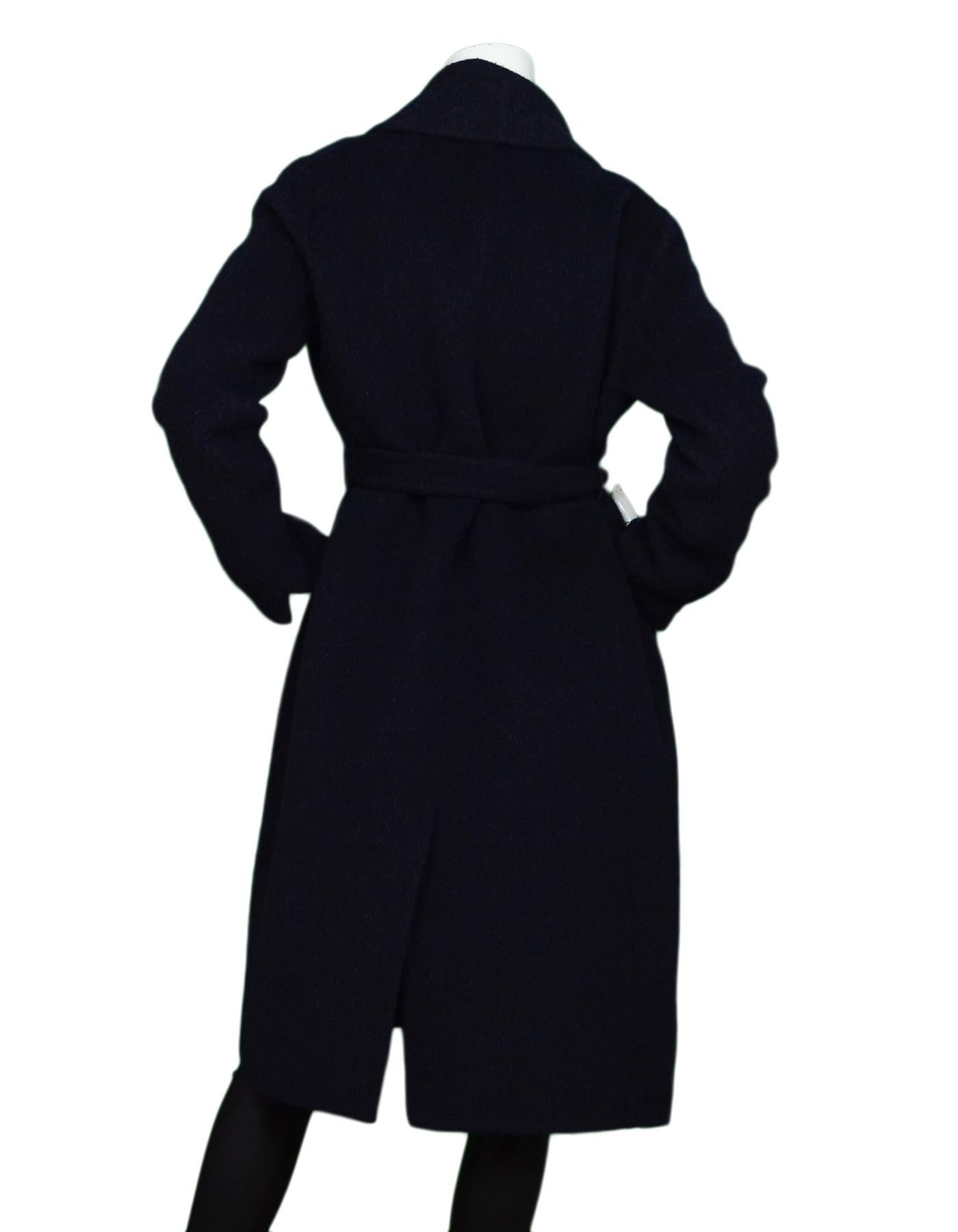 Black 'S Max Mara Navy Wool Blend Wrap Coat W/ Belt Sz 10