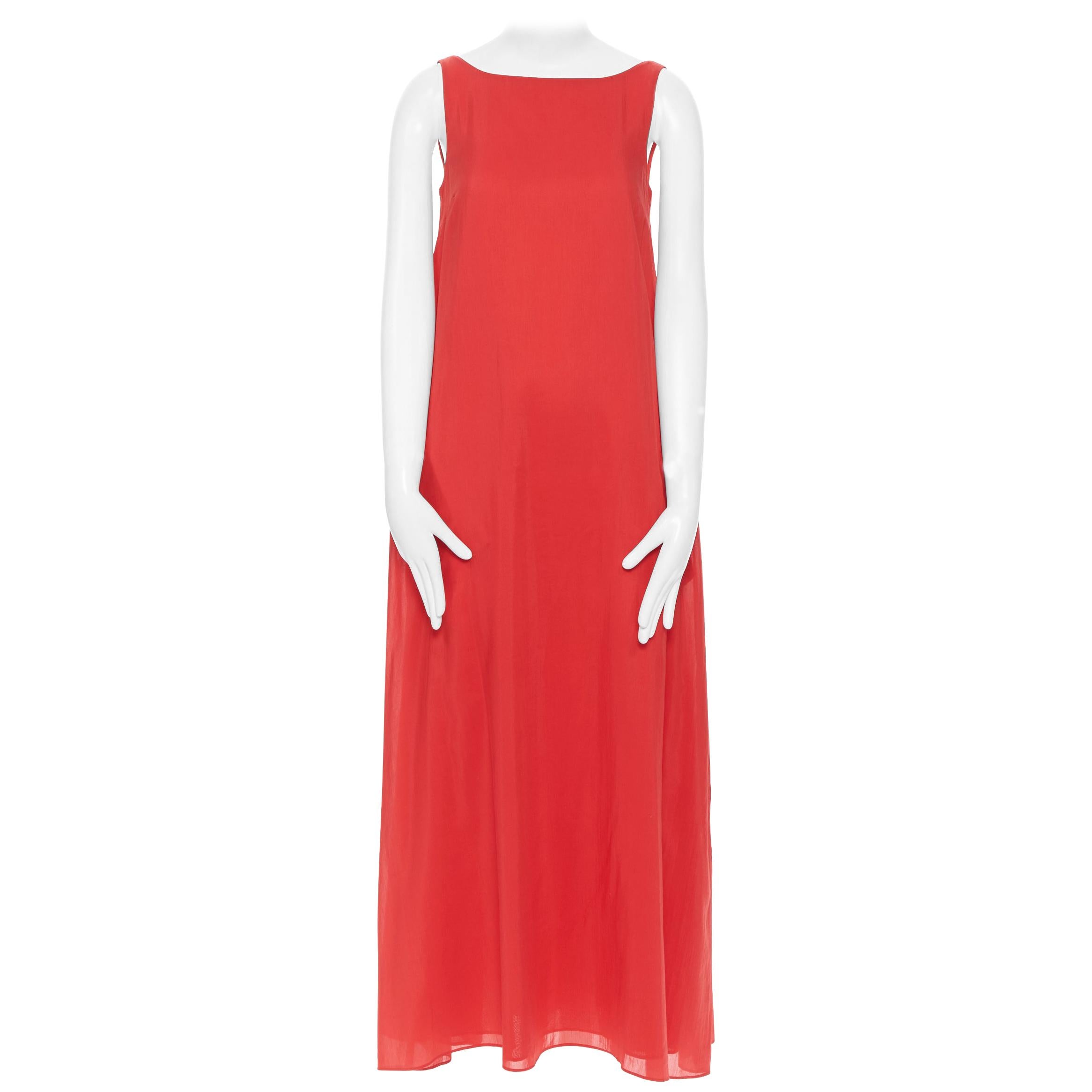 S MAX MARA red light cotton silk bateau neck dipped back maxi summer dress US2