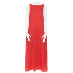 S MAX MARA Rotes Maxi-Sommerkleid aus heller Baumwolle und Seide mit Dipped-Rücken US2