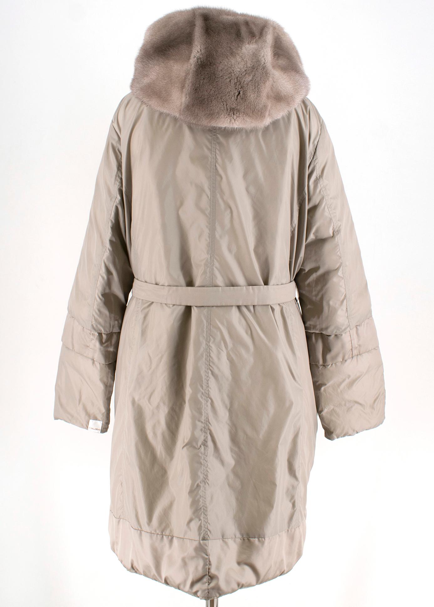Brown S' Max Mara Reversible Silver Grey Padded Coat with Mink Hood and Trim 16 GB