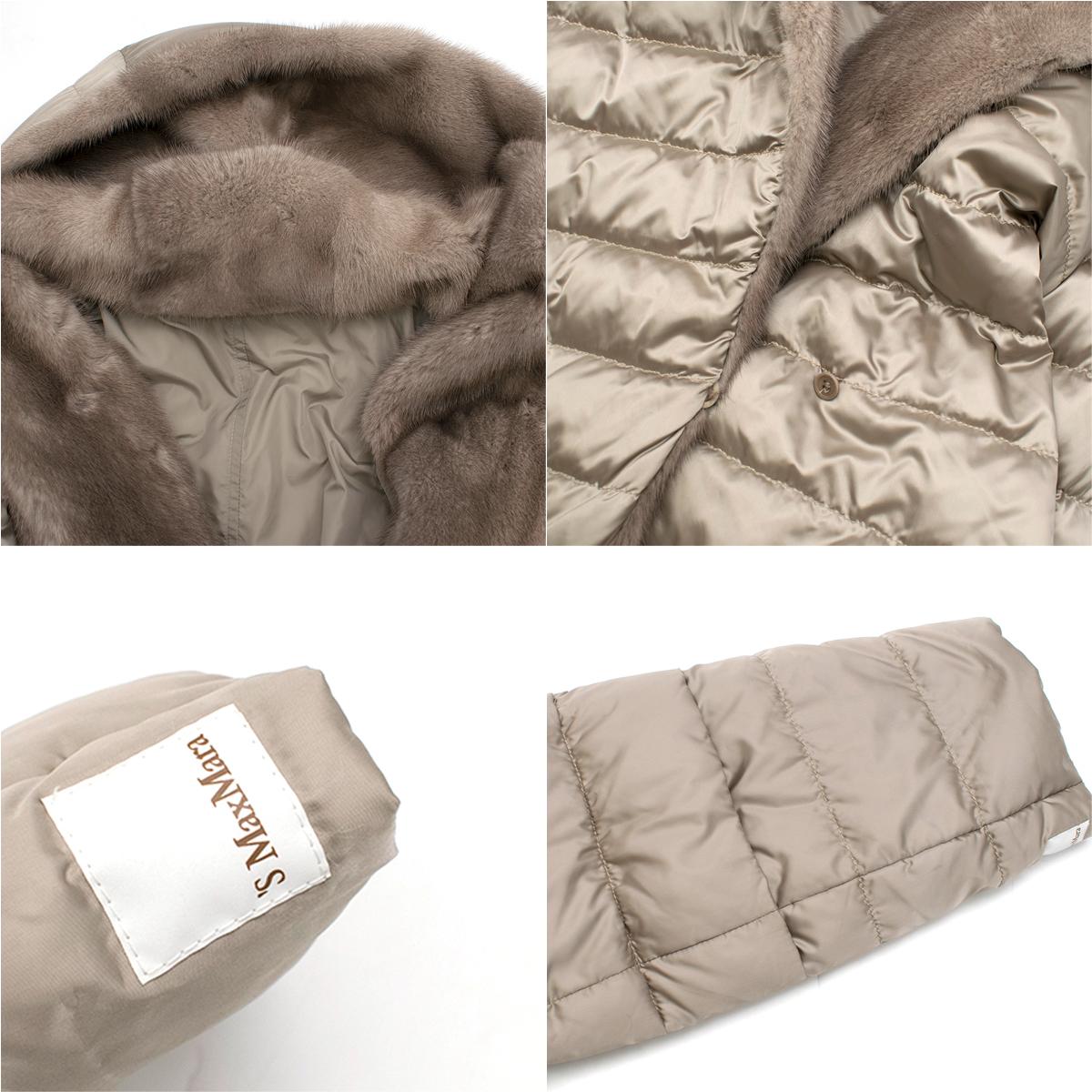 Women's S' Max Mara Reversible Silver Grey Padded Coat with Mink Hood and Trim 16 GB