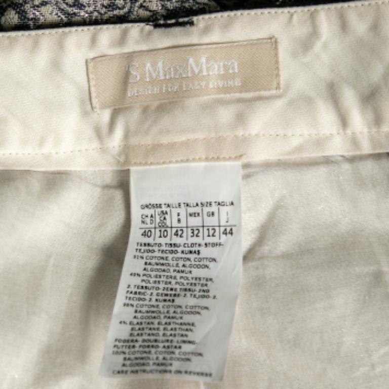 'S Max Mara Silver Floral Patterned Brocade Tapered Leg Trousers M For Sale 1