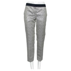 S Max Mara Silver Floral Patterned Brocade Tapered Leg Trousers M