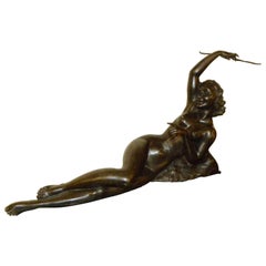 Vintage Bronze Art Deco Nude Sculpture by S. Melani