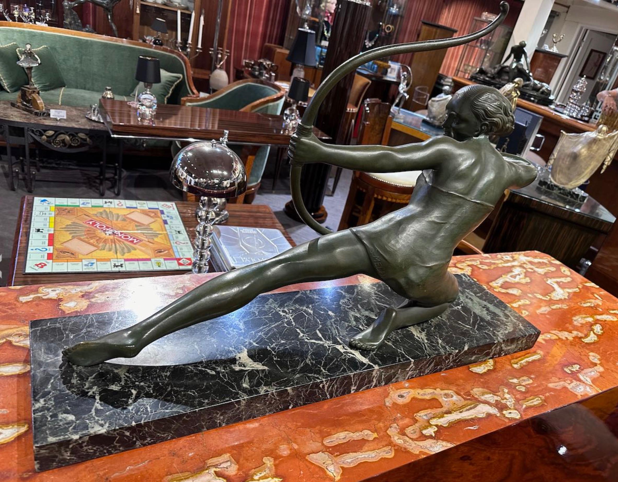 Bronze Art déco français Diane la chasseresse de S. Melanie, années 1930 en vente 3