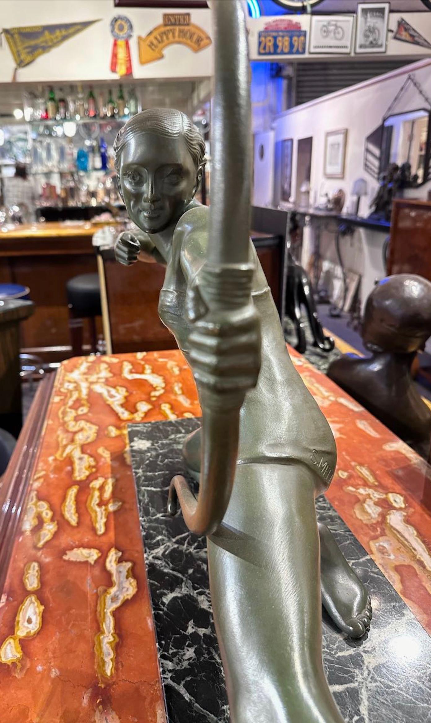 French Art Deco Diana the Huntress Bronze by S. Melanie 1930s For Sale 8