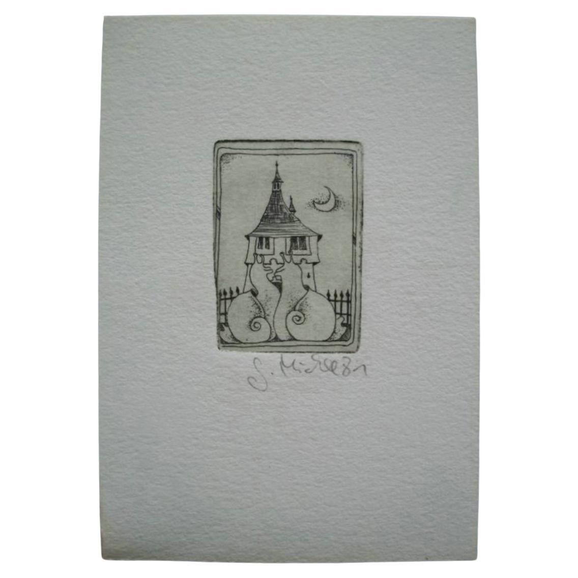 S. MICHELSON - Vintage gothic style fine art miniature hand colored engraving - featuring opposing snails - signed lower right - unframed - Canada (likely) - 20th/21st century.

Good vintage condition - no loss - no damage - no restoration - minor
