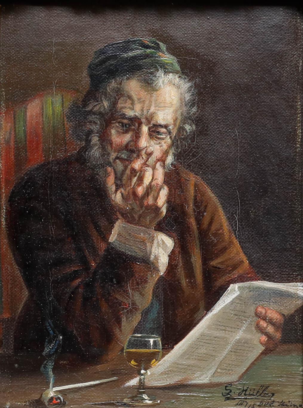 S. Muller  - German School 20th Century Oil, The Pipe Smoker - Painting by S. Muller & W. van Groenewoud