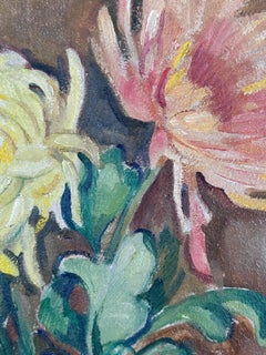 Still Life Framed Floral Oil Painting with Dahlias