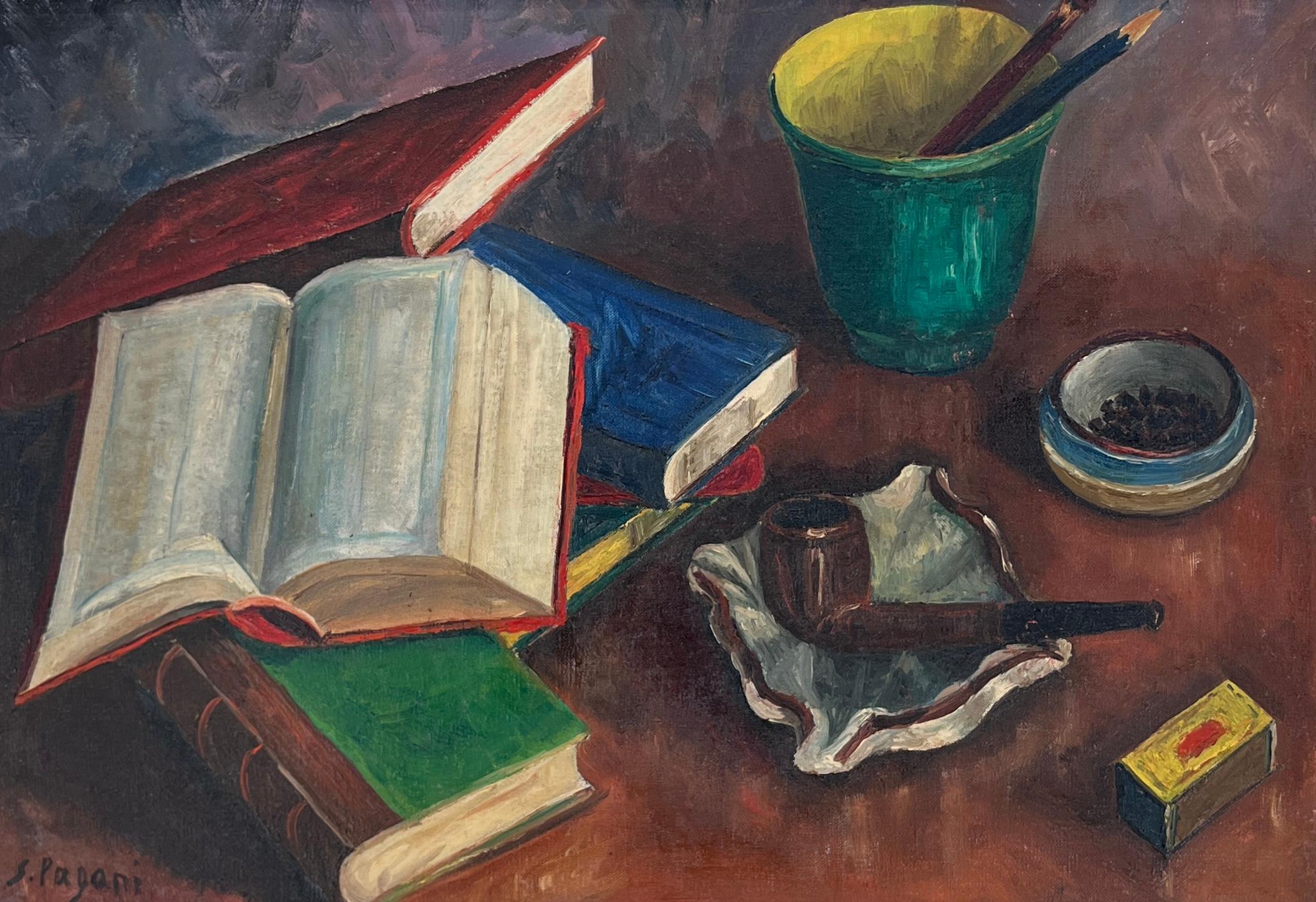 Still life with books, pipe and matches