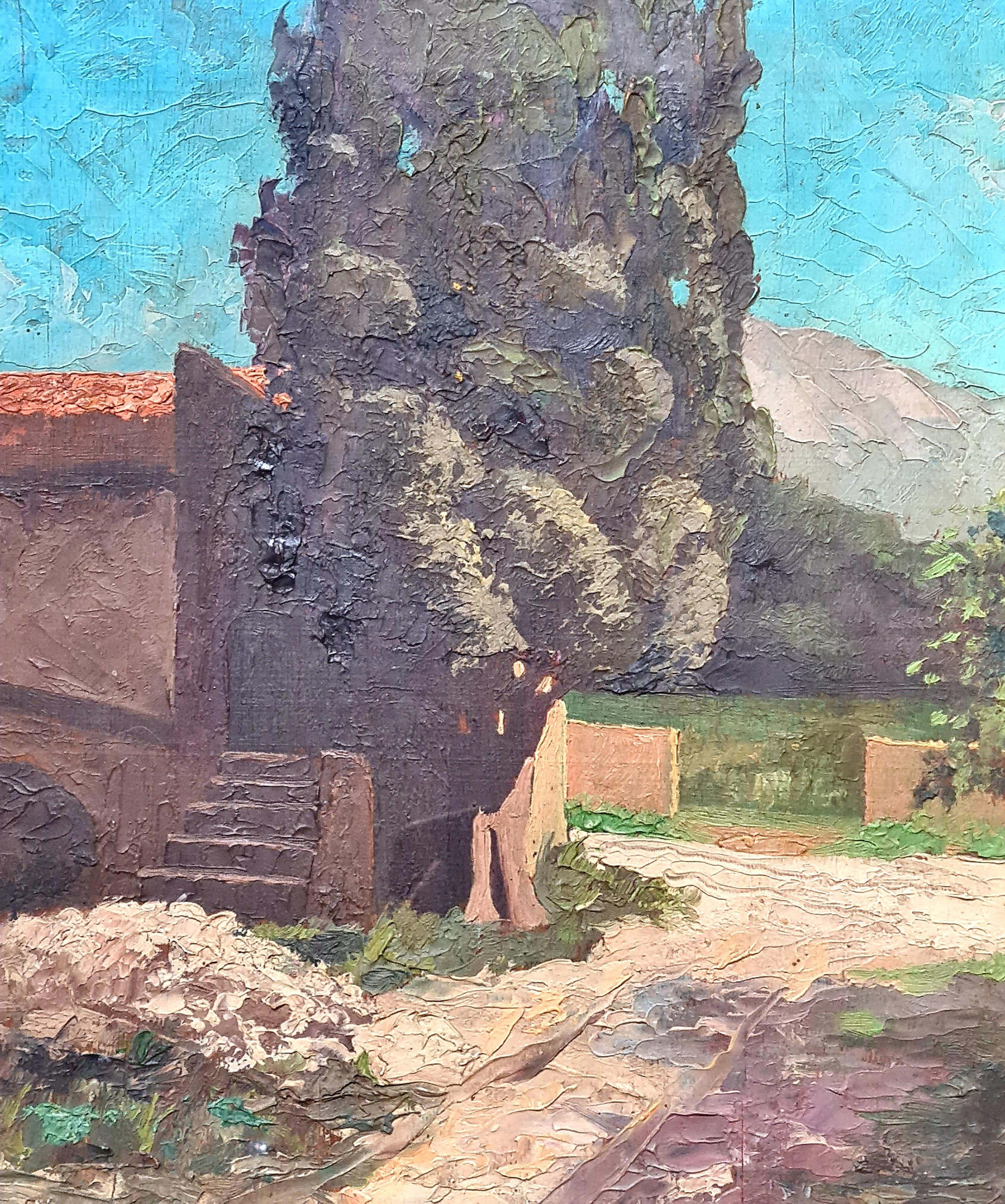 Impressionist Oil on Board of a Southern French Landscape, The French Farm For Sale 1