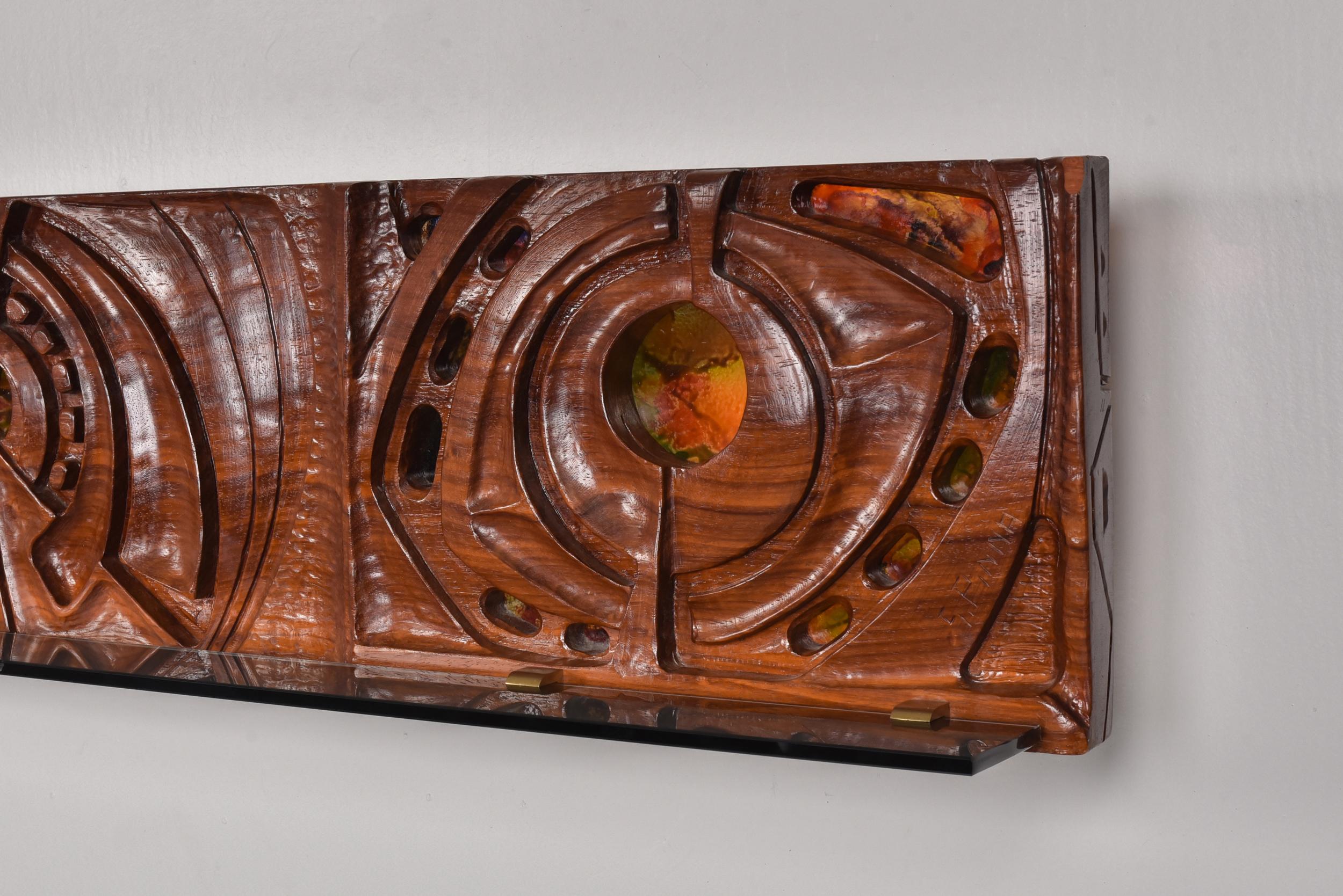 S. Pinna; Wooden; Wall Piece; Art Piece; Italian; Mid Century; Craftmanship

Hand-crafted wooden wall piece. The carefully crafted details create depth and hold a historical value.
 