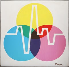 Cardiogram EKG, peinture géométrique abstraite à l'huile sur toile de S Potoczak