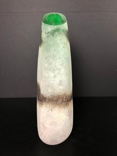 S. Puccini Green and White Frosted Modern Murano Glass Vase