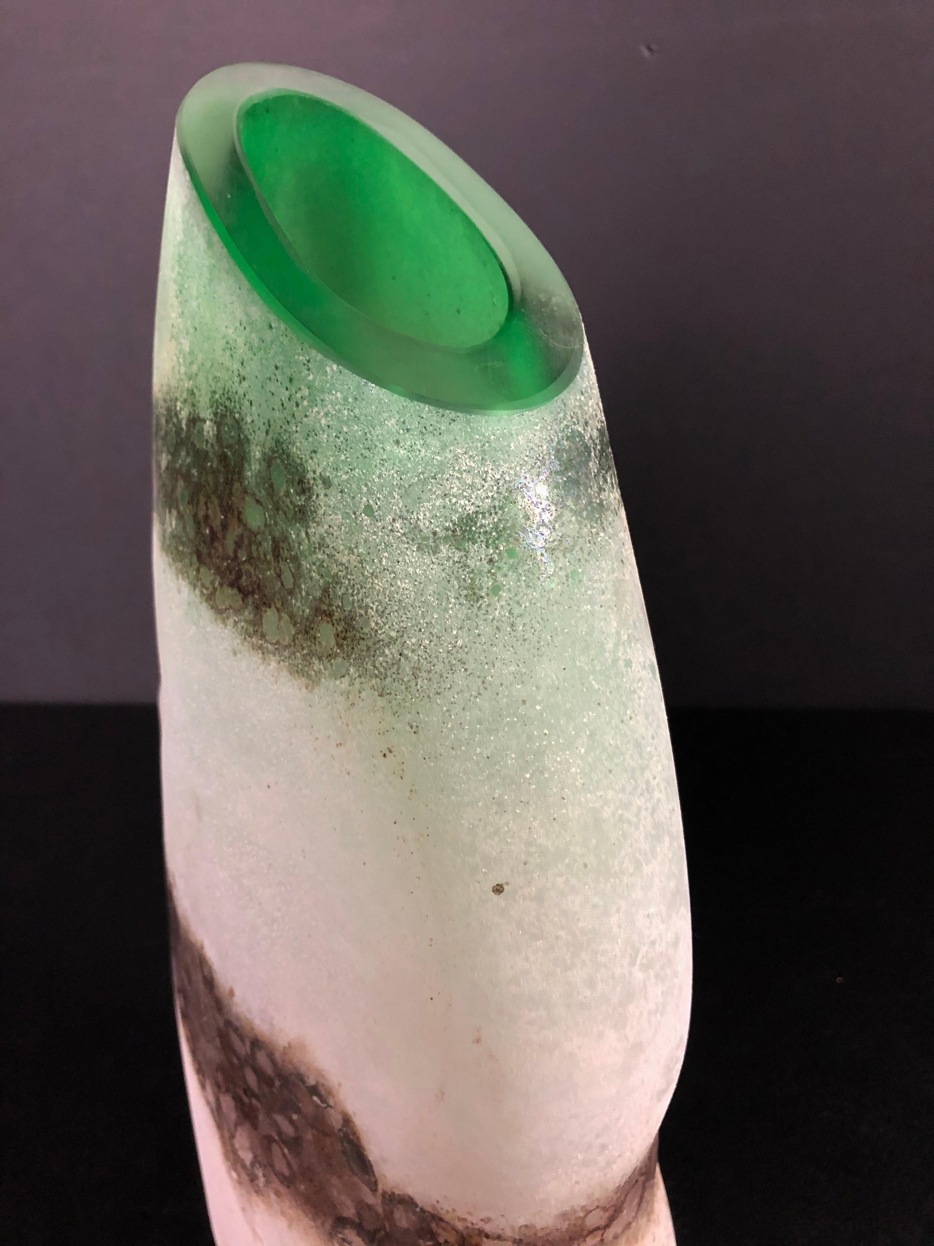 S. Puccini Green and White Frosted Modern Murano Glass Vase 1