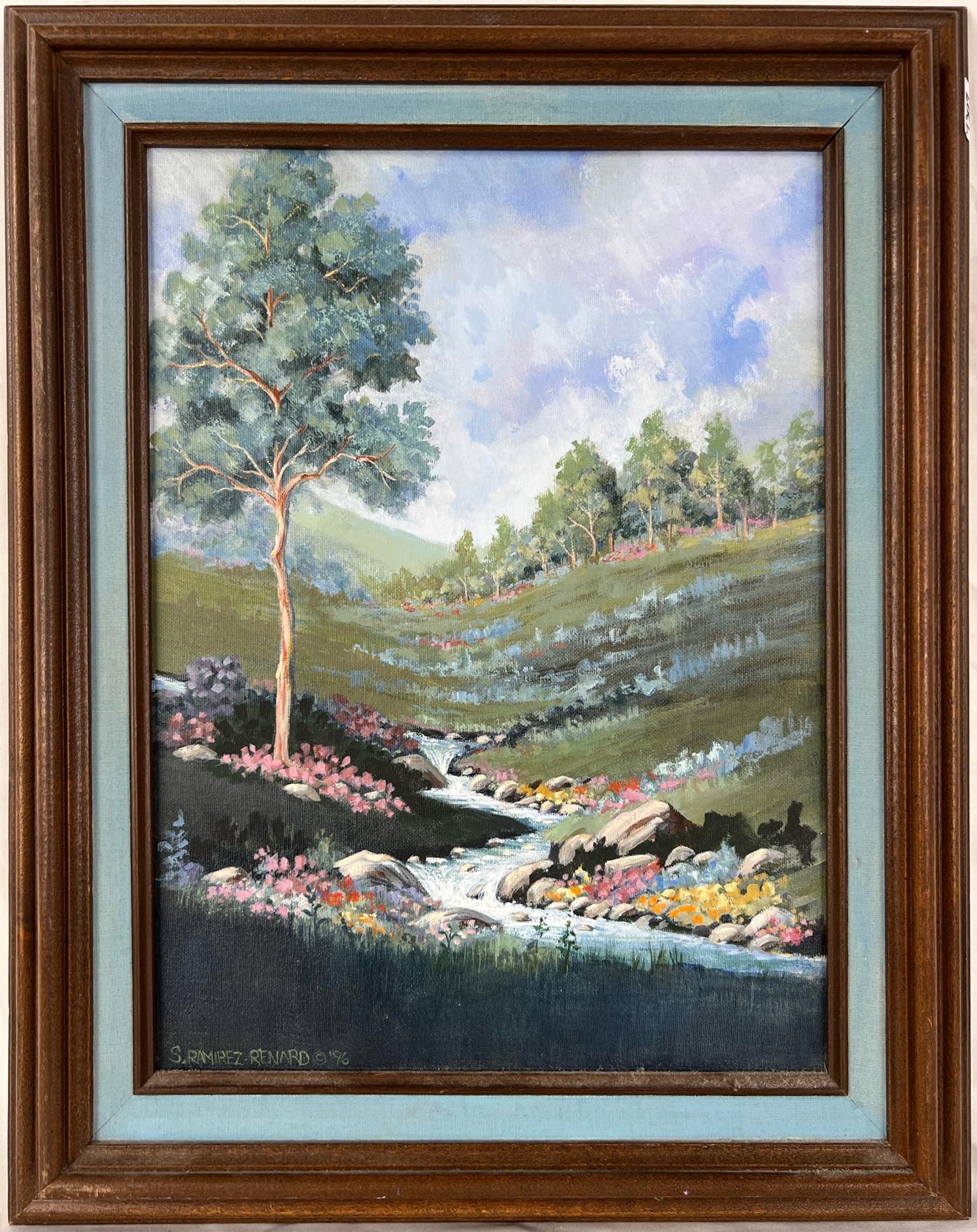 "Colina azul" Paisaje californiano Lupinos Amapolas Pintura original sobre lienzo