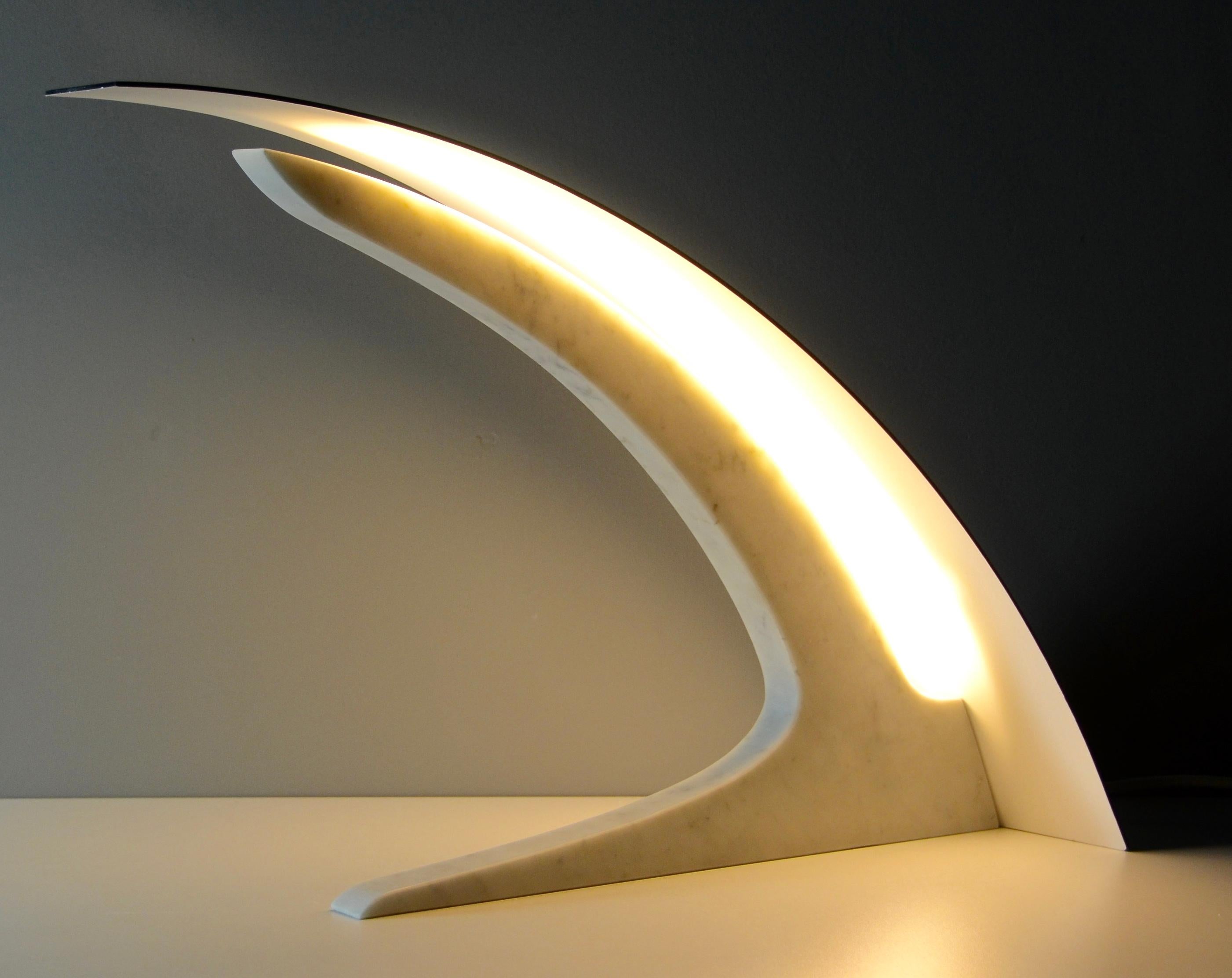 Burnished S. Rubertelli for Matlight Italian White Marble and Bronzed Aluminum Table Lamp