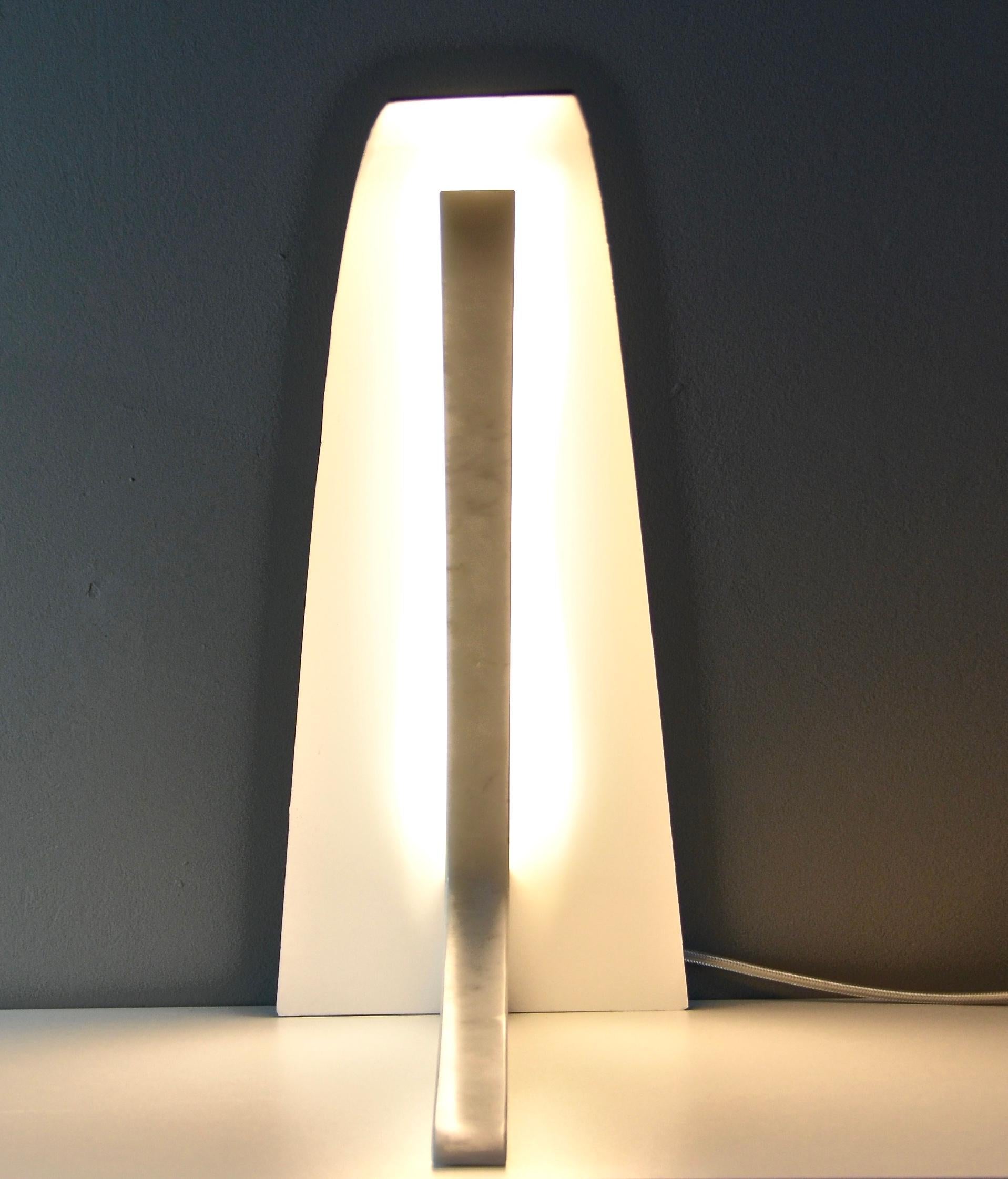 S. Rubertelli for Matlight Italian White Marble and Bronzed Aluminum Table Lamp In New Condition In New York, NY