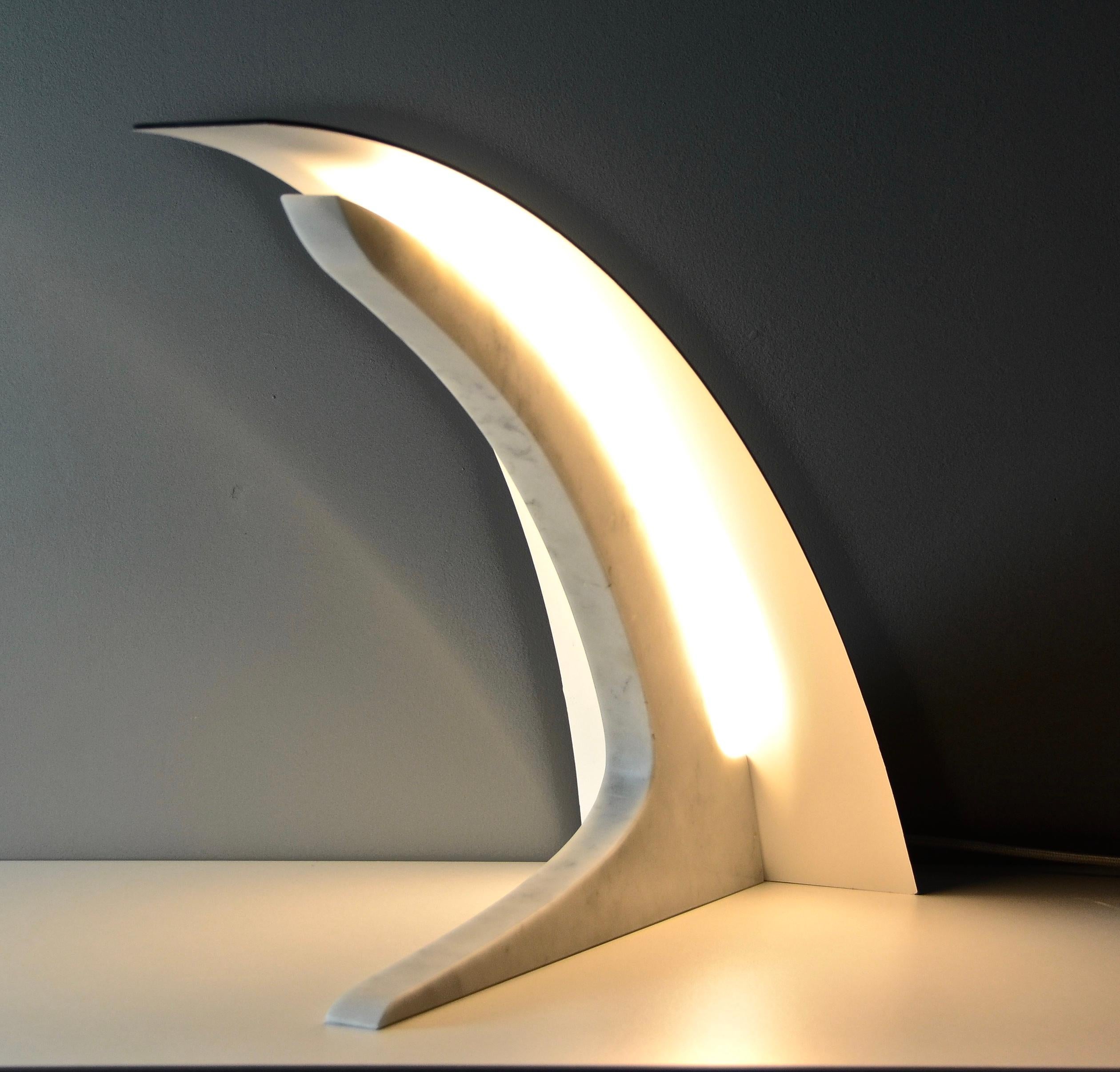 Contemporary S. Rubertelli for Matlight Italian White Marble and Bronzed Aluminum Table Lamp