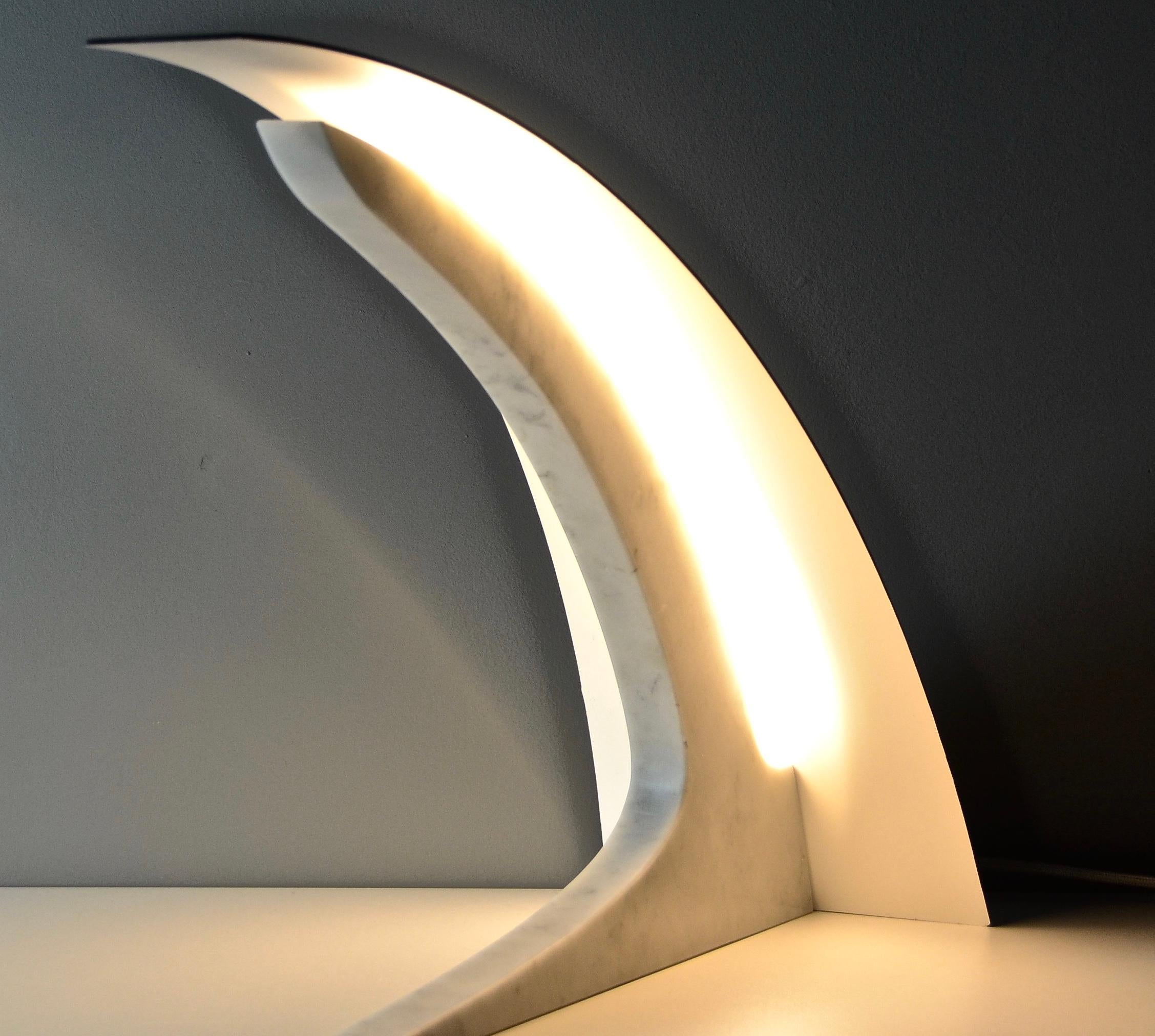 Carrara Marble S. Rubertelli for Matlight Italian White Marble and Bronzed Aluminum Table Lamp