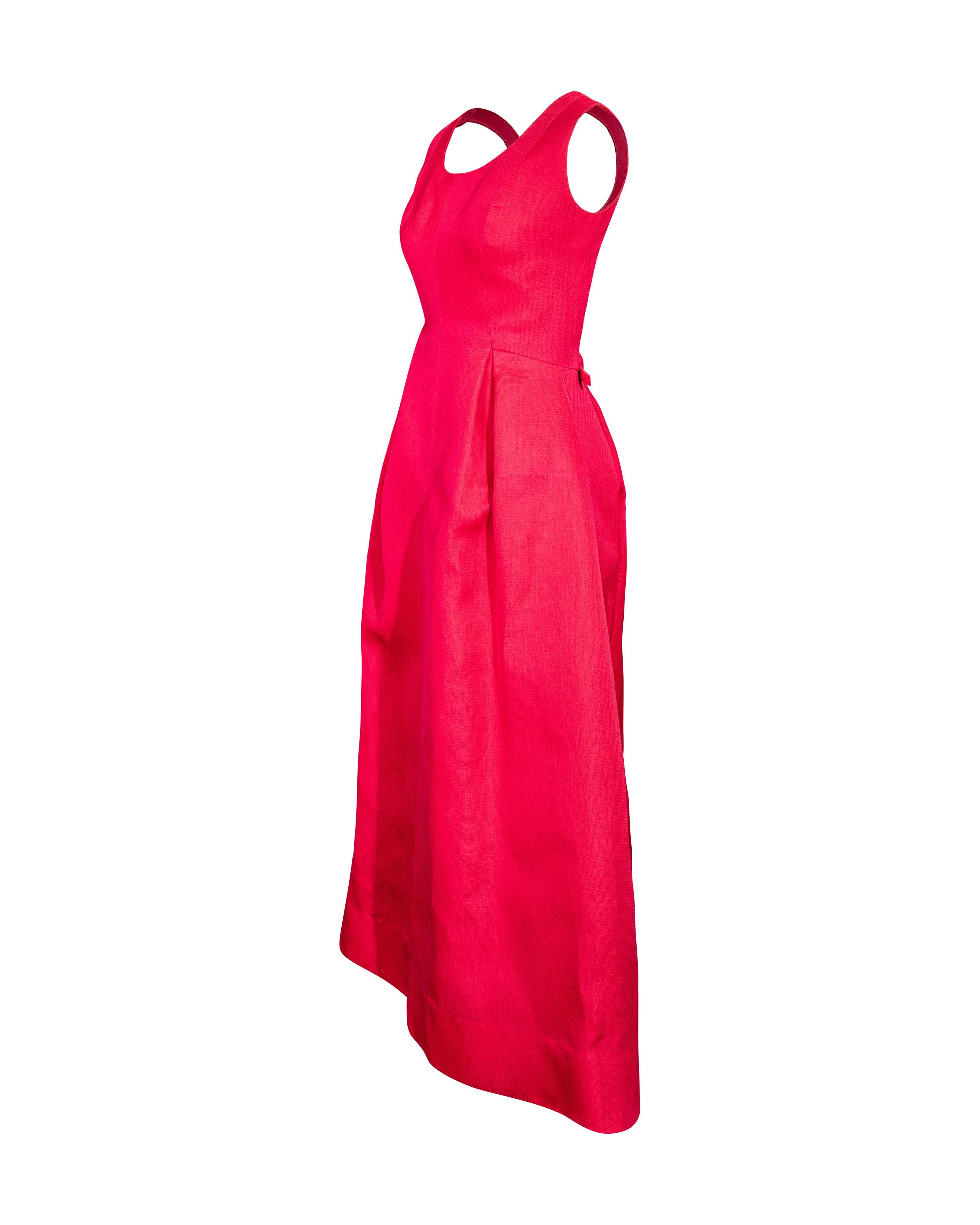 S/S 1964 Balenciaga Deep Rose Pink Silk Sleeveless Gown In Good Condition In North Hollywood, CA