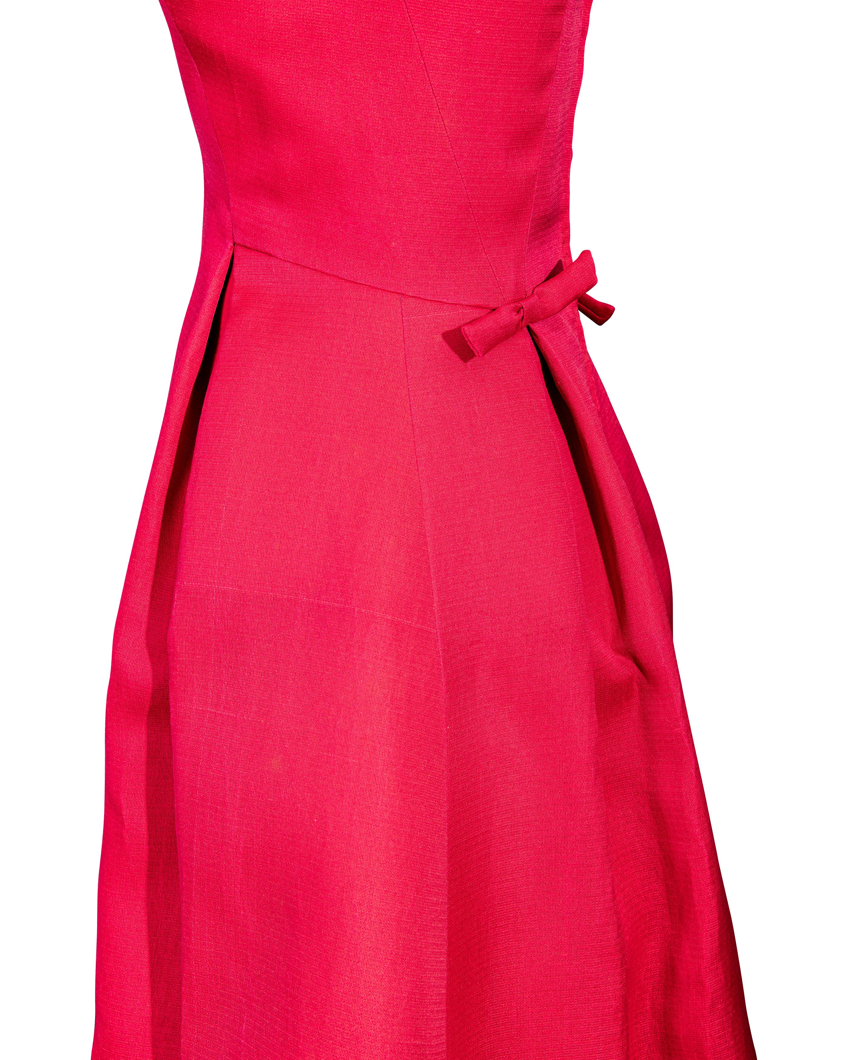S/S 1964 Balenciaga Deep Rose Pink Silk Sleeveless Gown 2