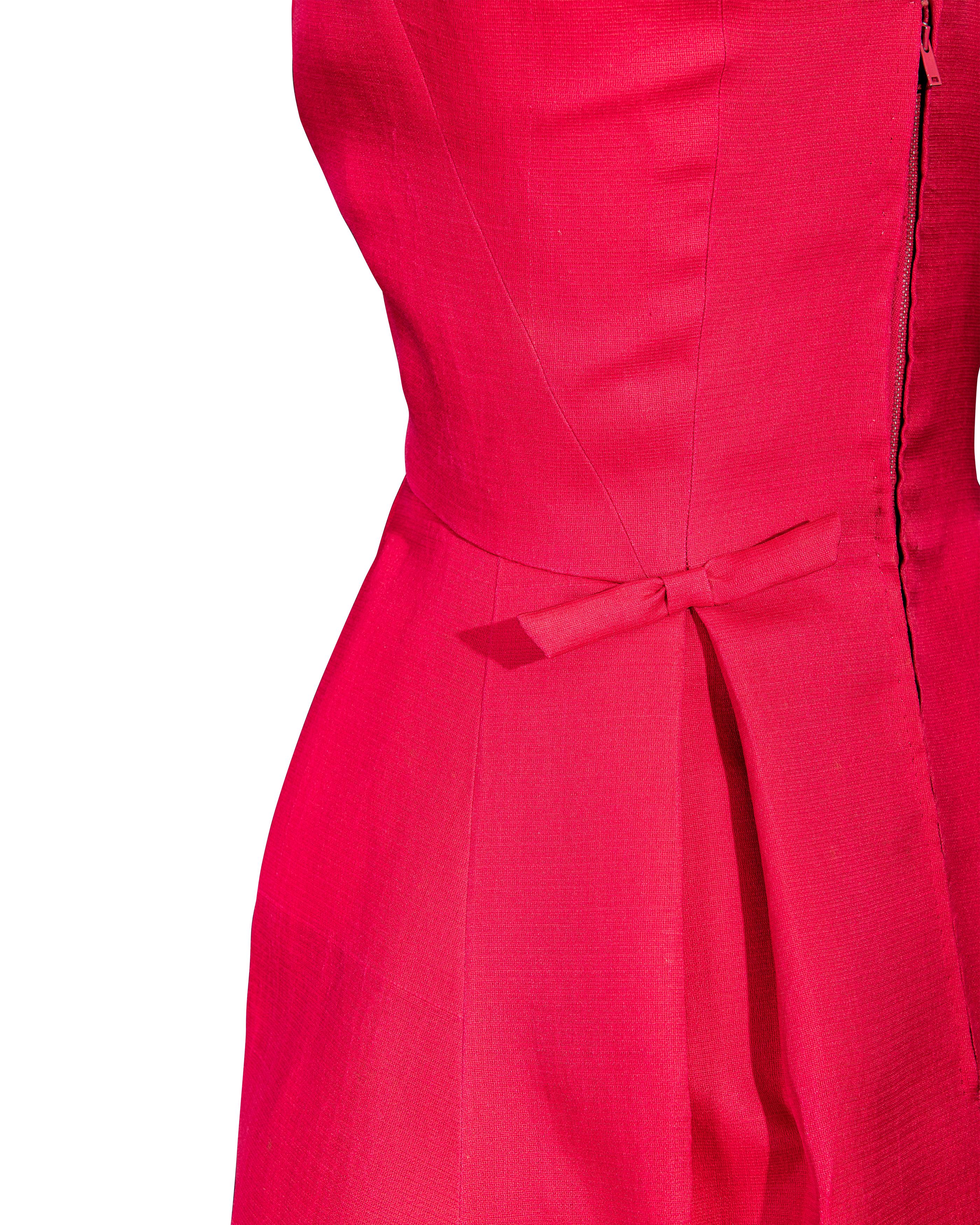 S/S 1964 Balenciaga Deep Rose Pink Silk Sleeveless Gown 3