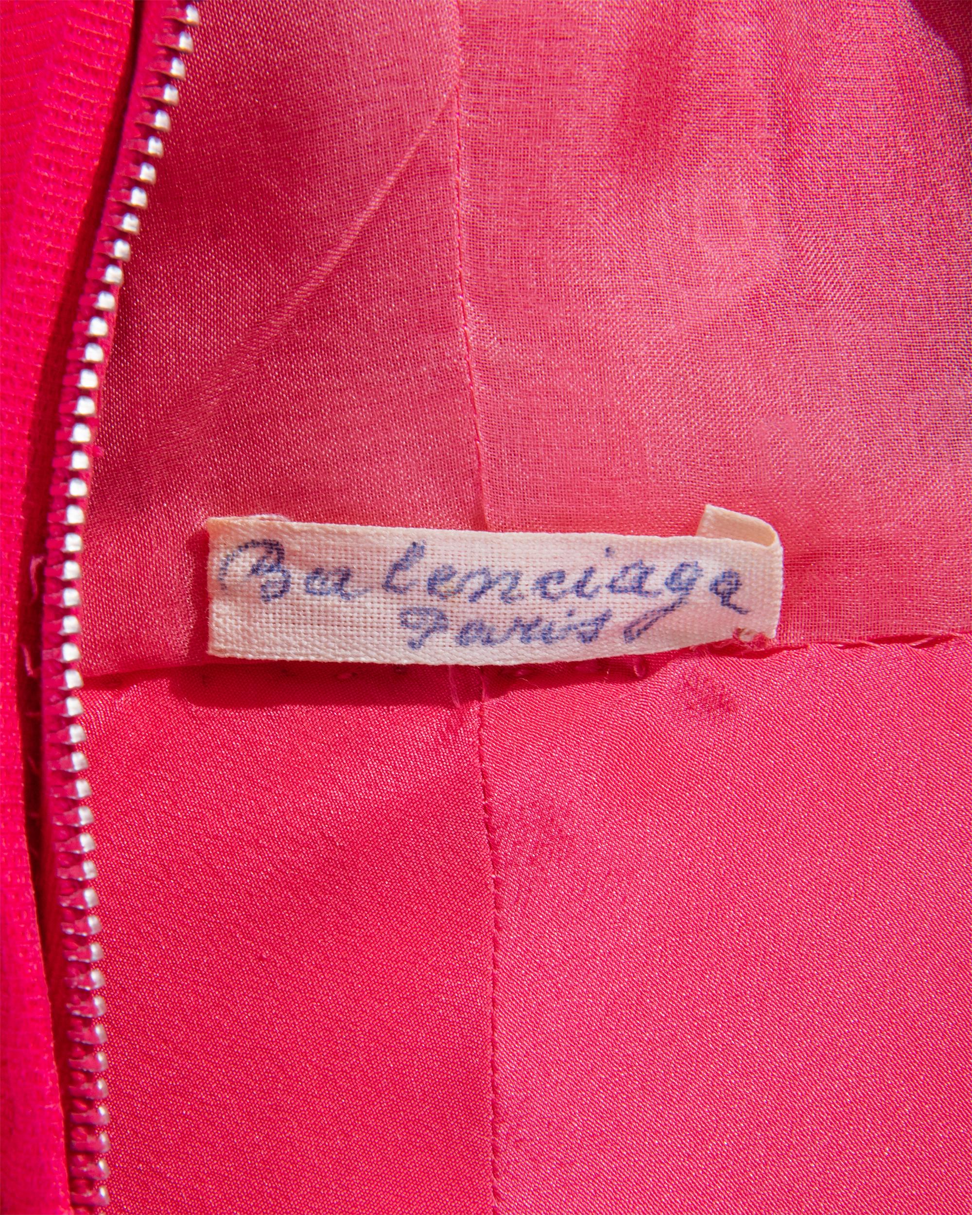 S/S 1964 Balenciaga Deep Rose Pink Silk Sleeveless Gown 4