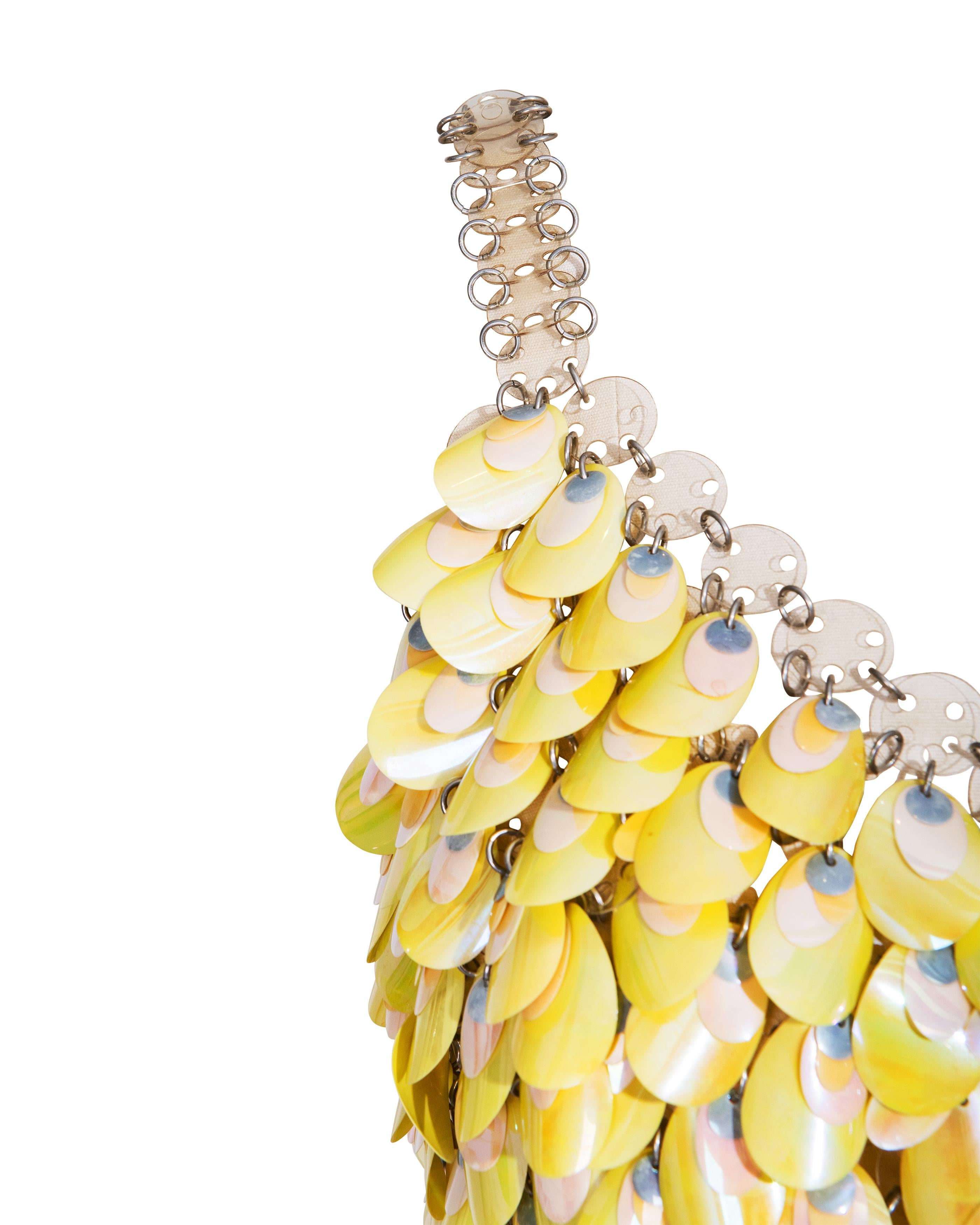 Women's S/S 1967 Paco Rabanne Yellow-Green Layered Iridescent Shell Chainmail Top