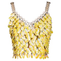 S/S 1967 Paco Rabanne Yellow-Green Layered Iridescent Shell Chainmail Top