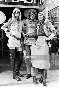 S/S 1969 Saint Laurent Rive Gauche Documented Safari Khaki Belt Jacket Skirt Set