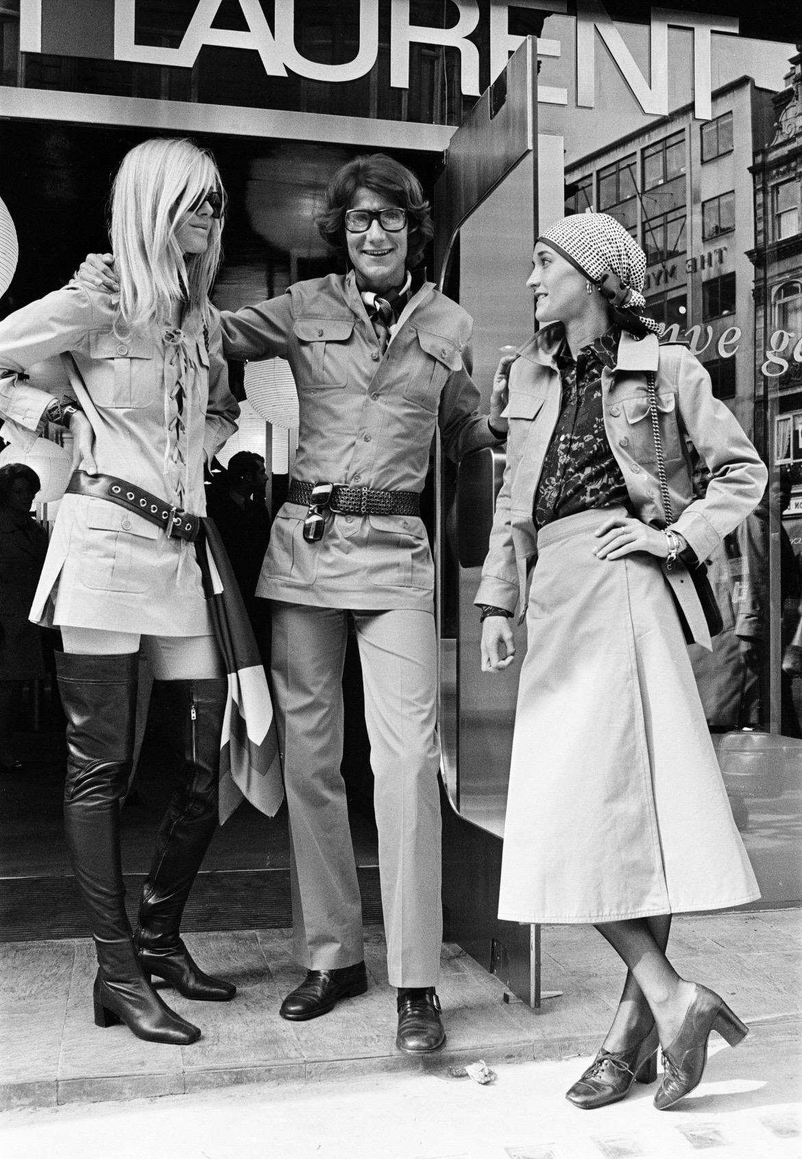Women's S/S 1969 Saint Laurent Rive Gauche Documented Safari Khaki Belt Jacket Skirt Set