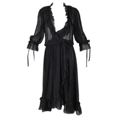 S/S 1978 Christian Dior Haute Couture Sheer Black Silk Wrap Dress
