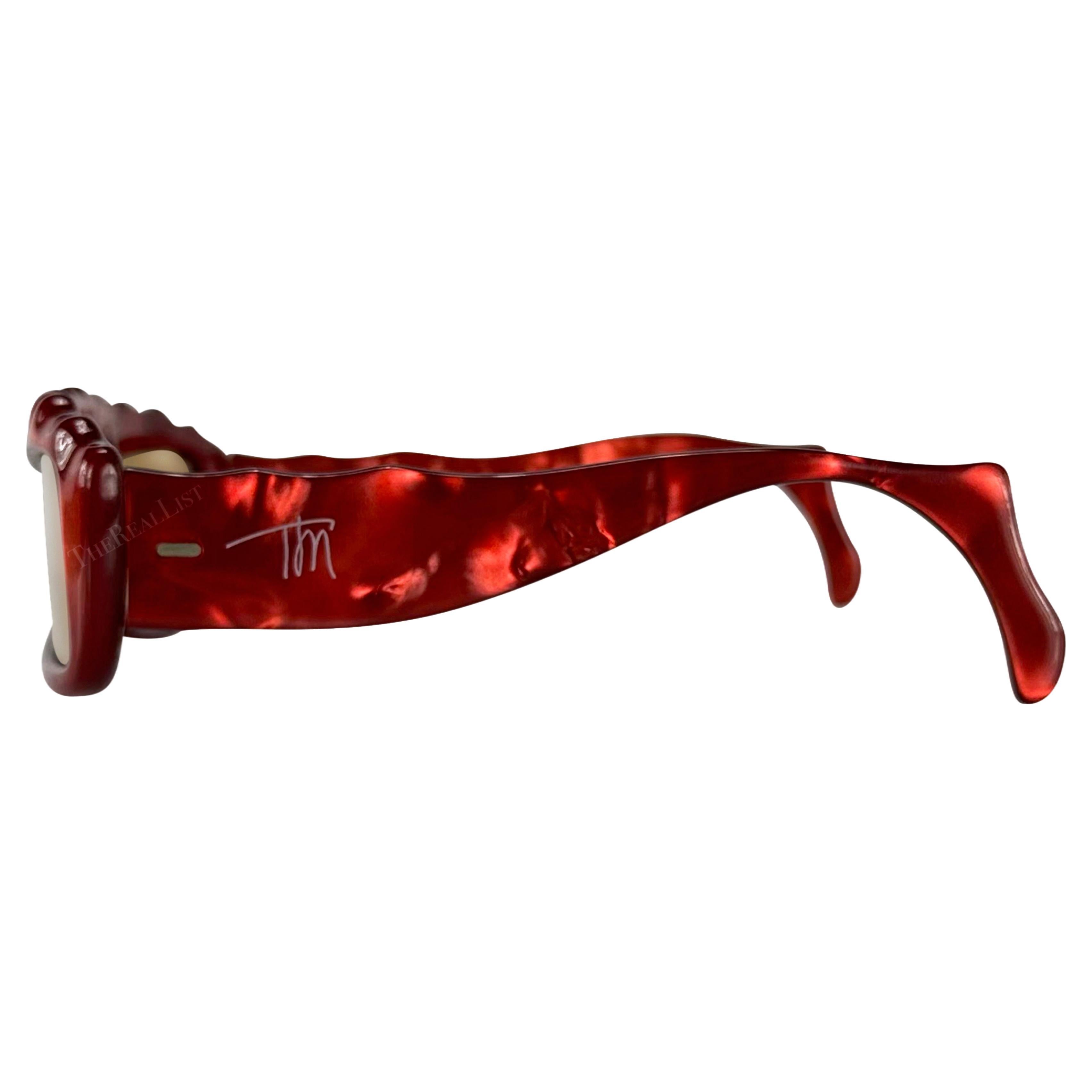 S/S 1979 Thierry Mugler Red Opalescent Red Sculpted Rectangular Sunglasses For Sale 4