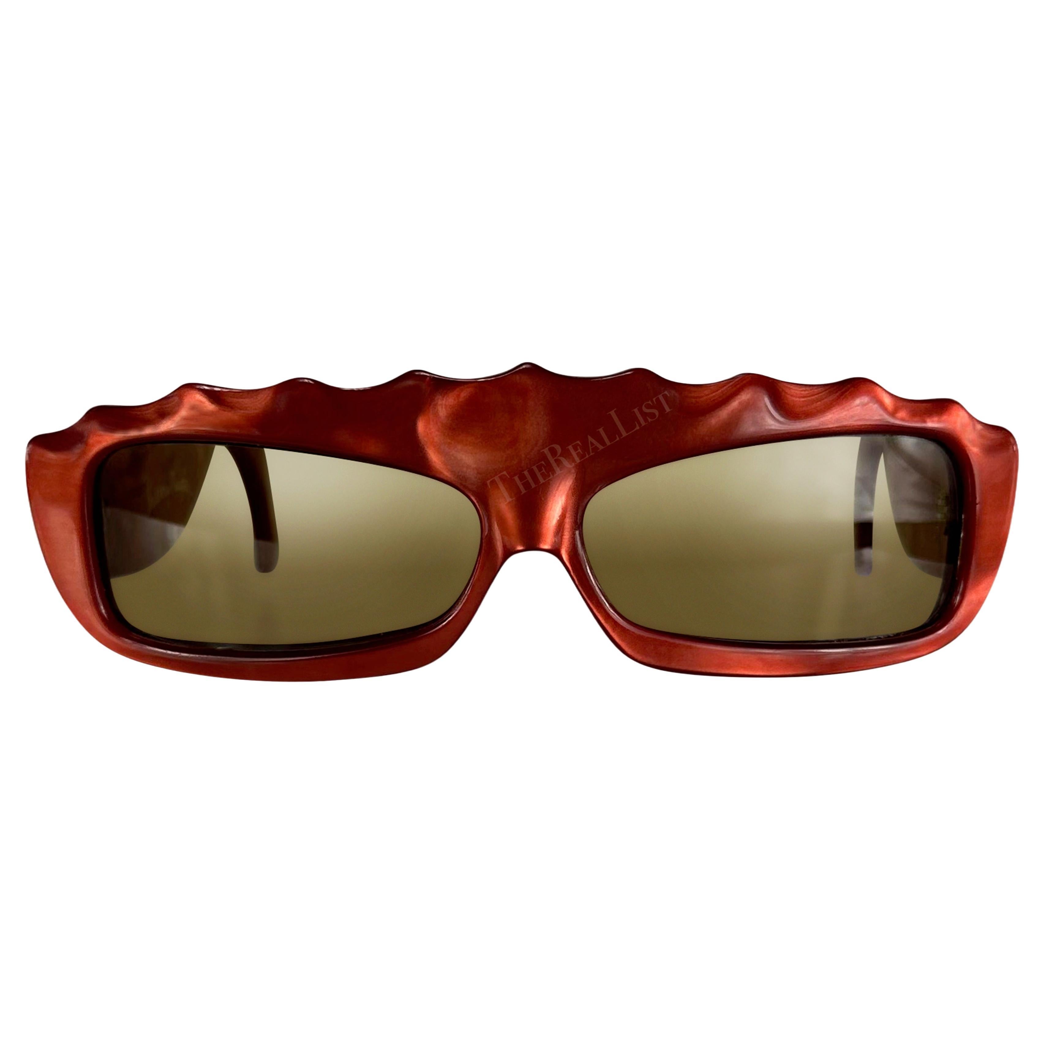 S/S 1979 Thierry Mugler Red Opalescent Red Sculpted Rectangular Sunglasses For Sale