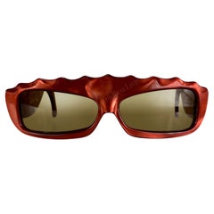 Retro S/S 1979 Thierry Mugler Red Opalescent Red Sculpted Rectangular Sunglasses