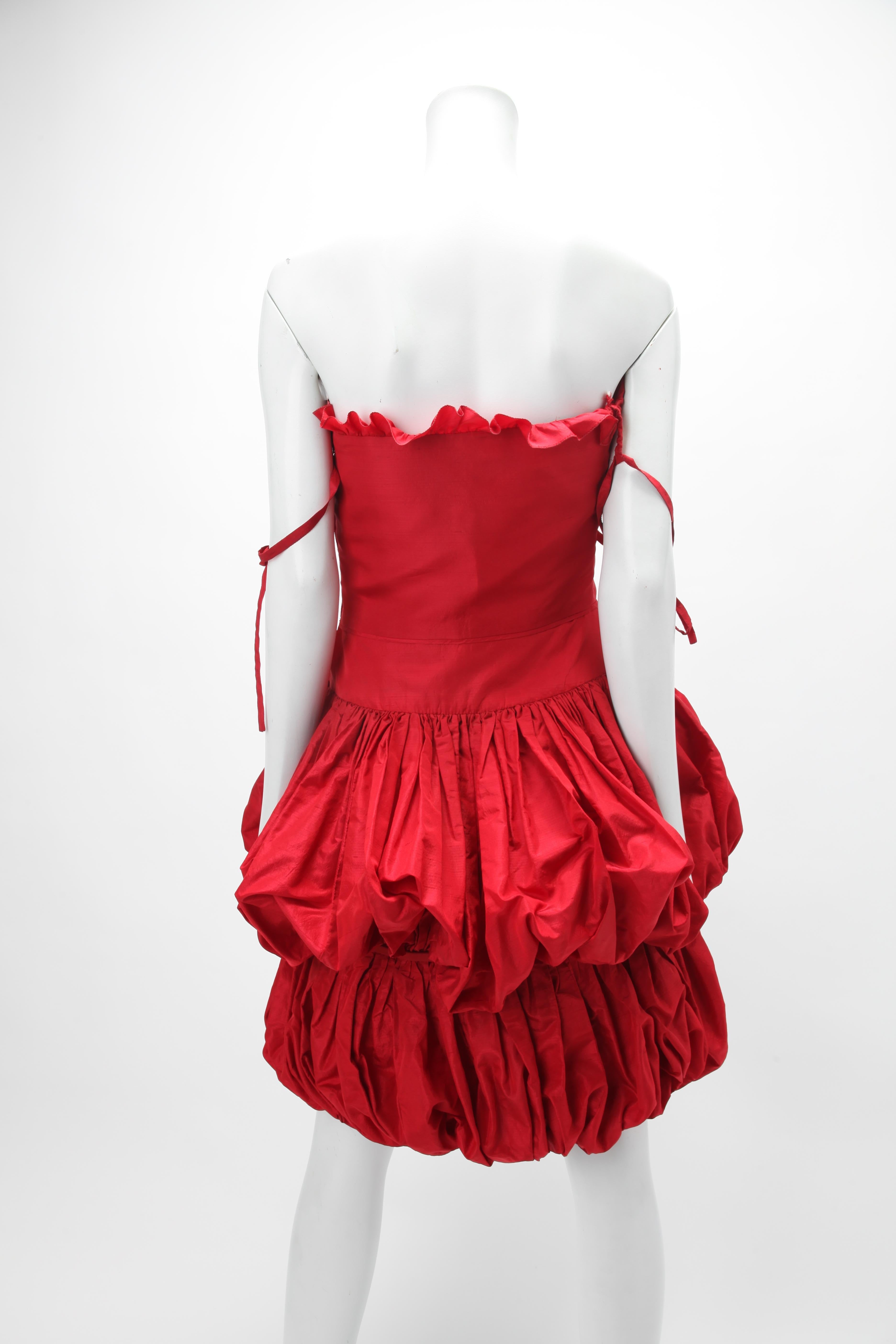 Women's S/S 1982 Documented Valentino Red Silk Balloon Cocktail Dress