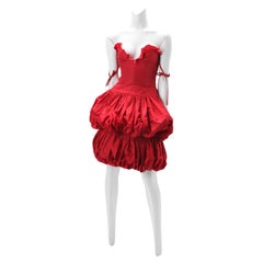 Retro S/S 1982 Documented Valentino Red Silk Balloon Cocktail Dress