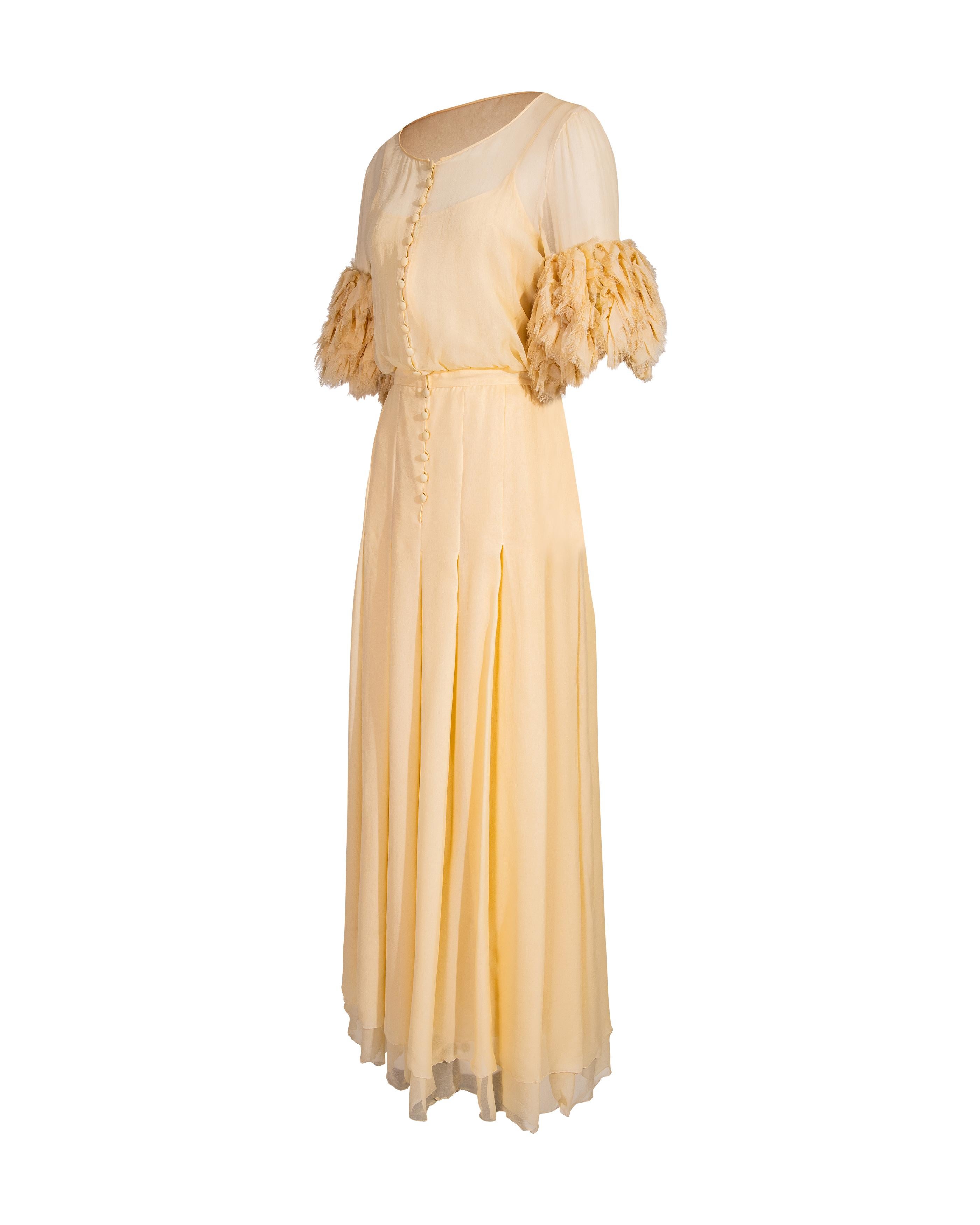 S/S 1984 Chanel by Karl Lagerfeld Butter Yellow Silk Chiffon Gown In Excellent Condition In North Hollywood, CA