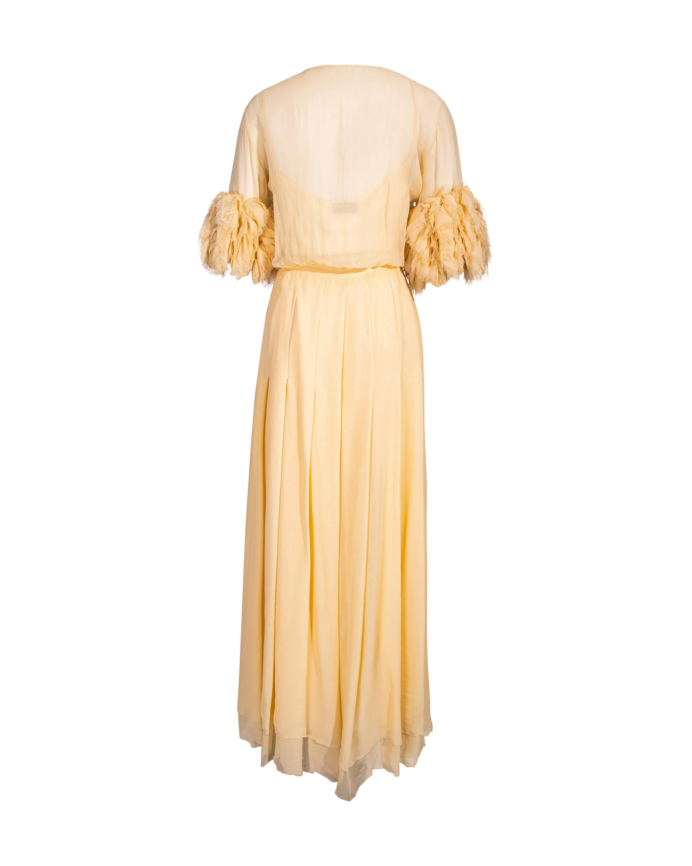 S/S 1984 Chanel by Karl Lagerfeld Butter Yellow Silk Chiffon Gown 1